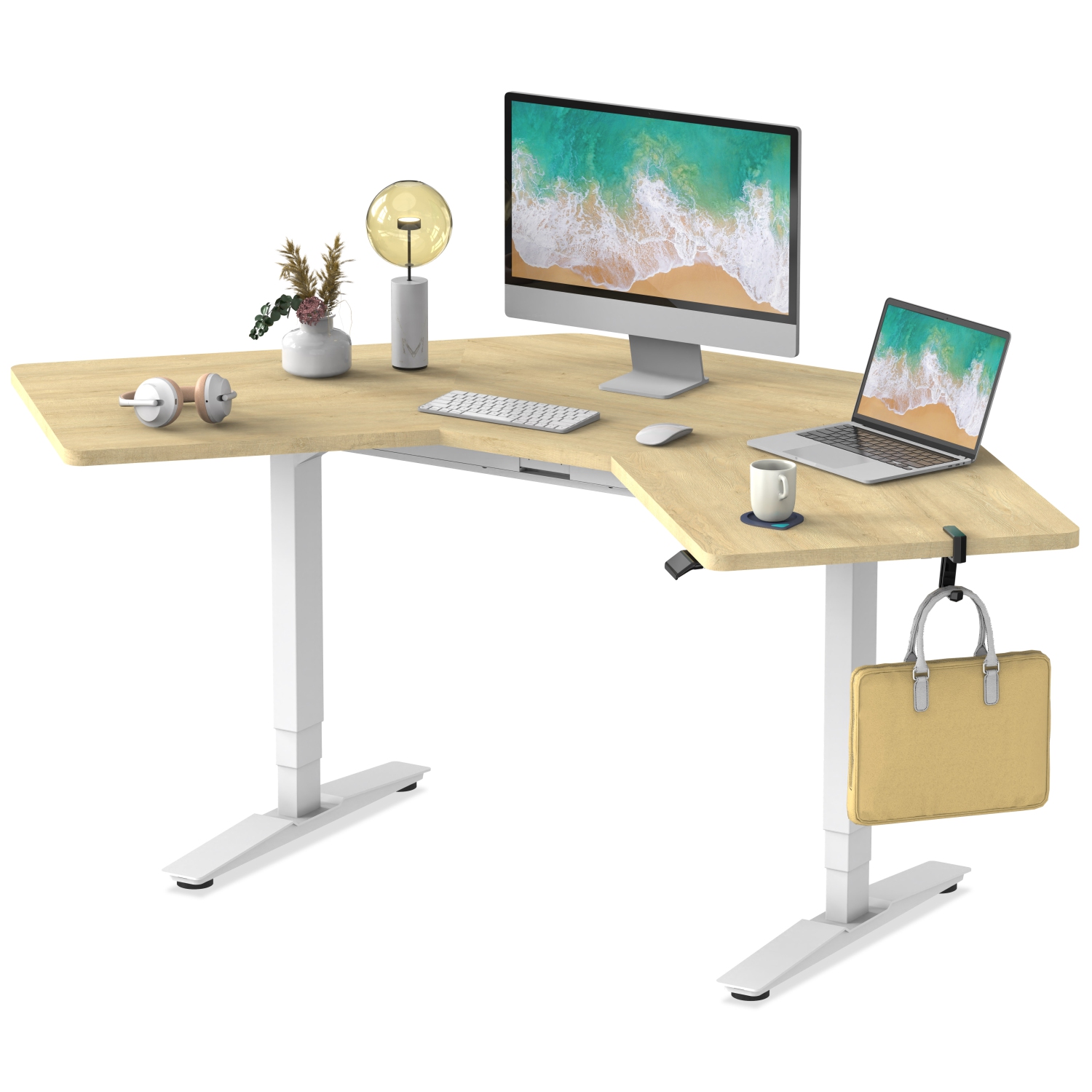 FENGE Electric Standing Desk Height Adjustable Sit Stand Workstations 55 Inches L Shape Stand-up Desk Home Office Corner Desk