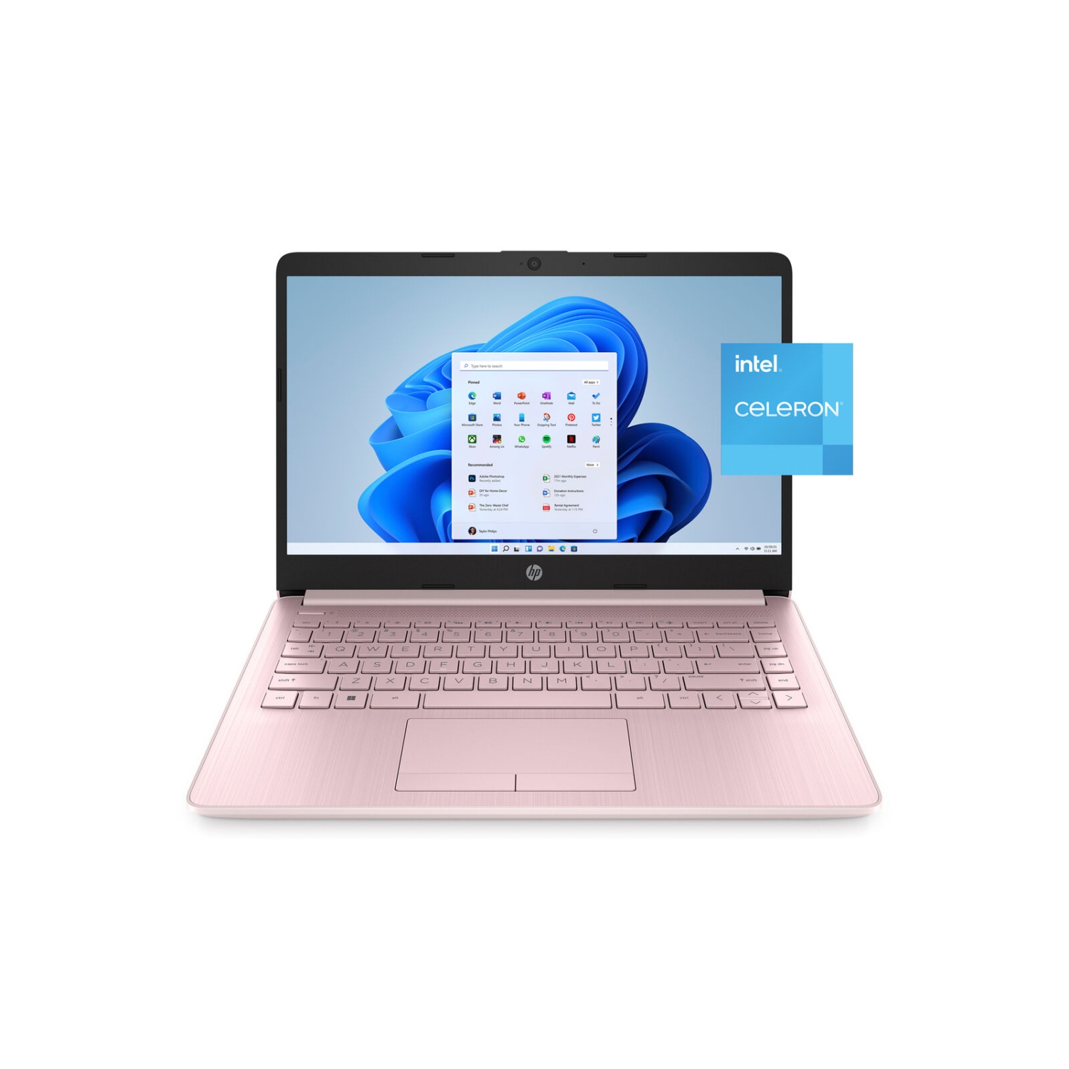 Refurbished (Excellent) HP 14" HD Laptop, Intel Celeron N4120, 16GB RAM, 64GB eMMC, Windows 11 Home S Mode, Microsoft 365 (1 Year), Thin & Portable, Pink