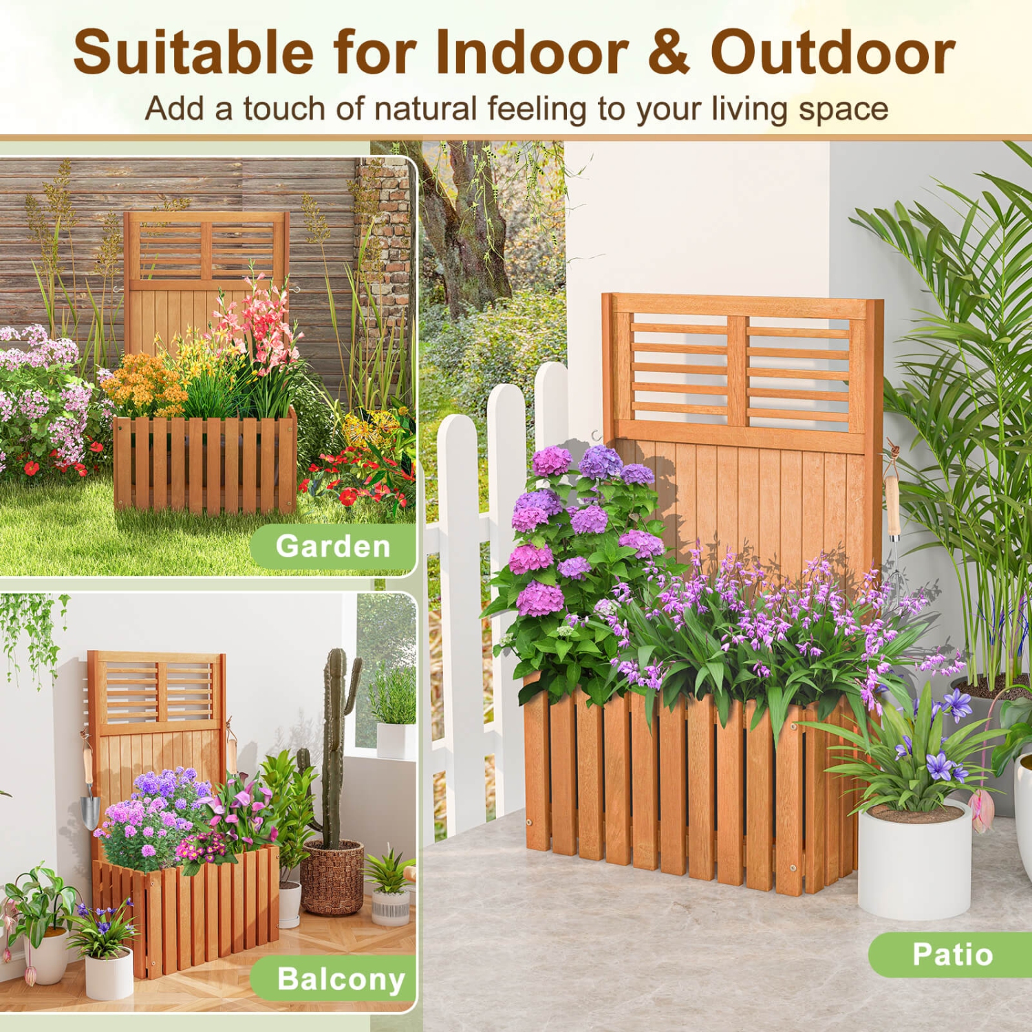 Costway 2 PCS Wooden Plant Stand Raised Garden Bed with Trellis & Planter Box Privacy Screen