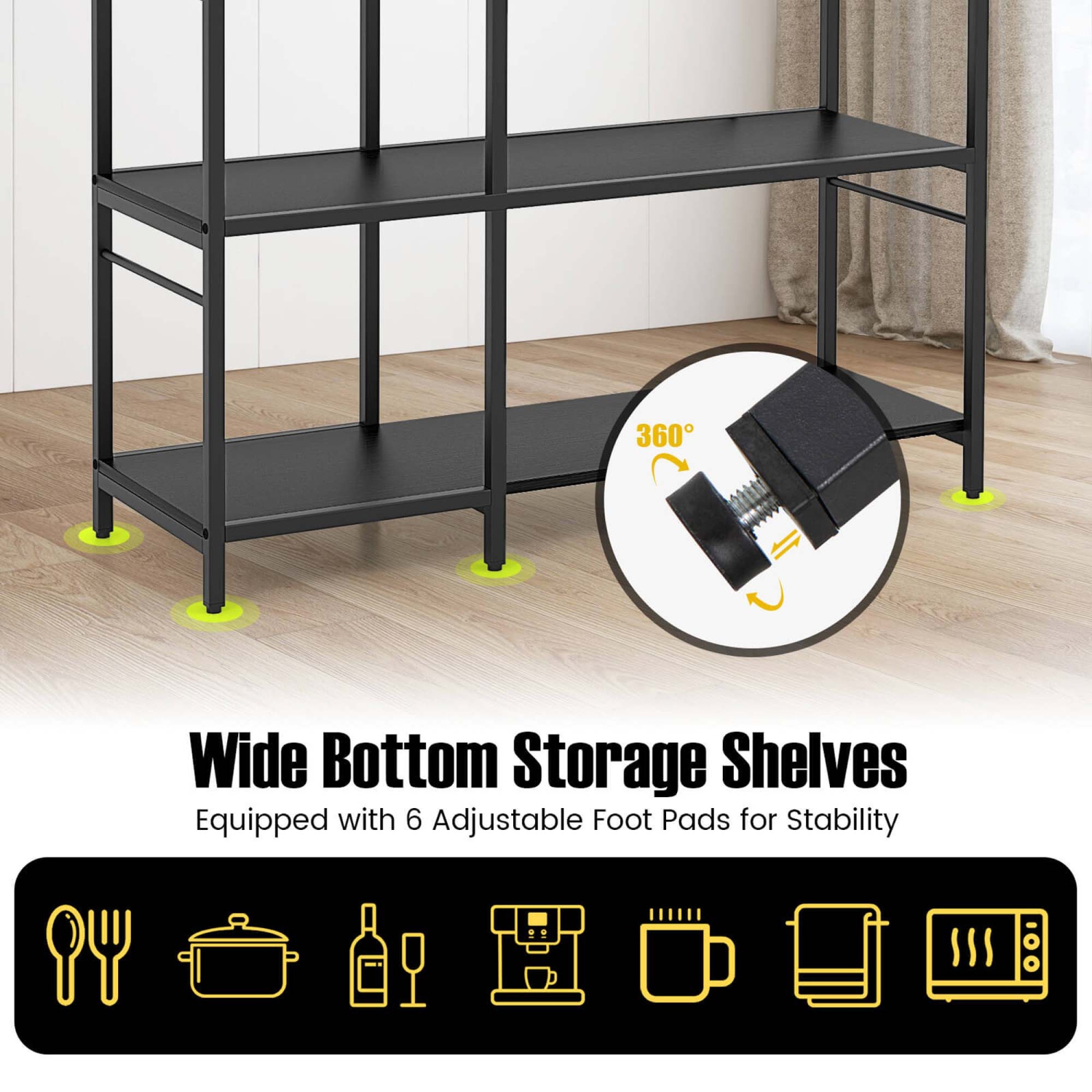 Costway Bakers Rack 5-Tier Coffee Bar Table with 10 S-Shaped Hooks & Power Outlets