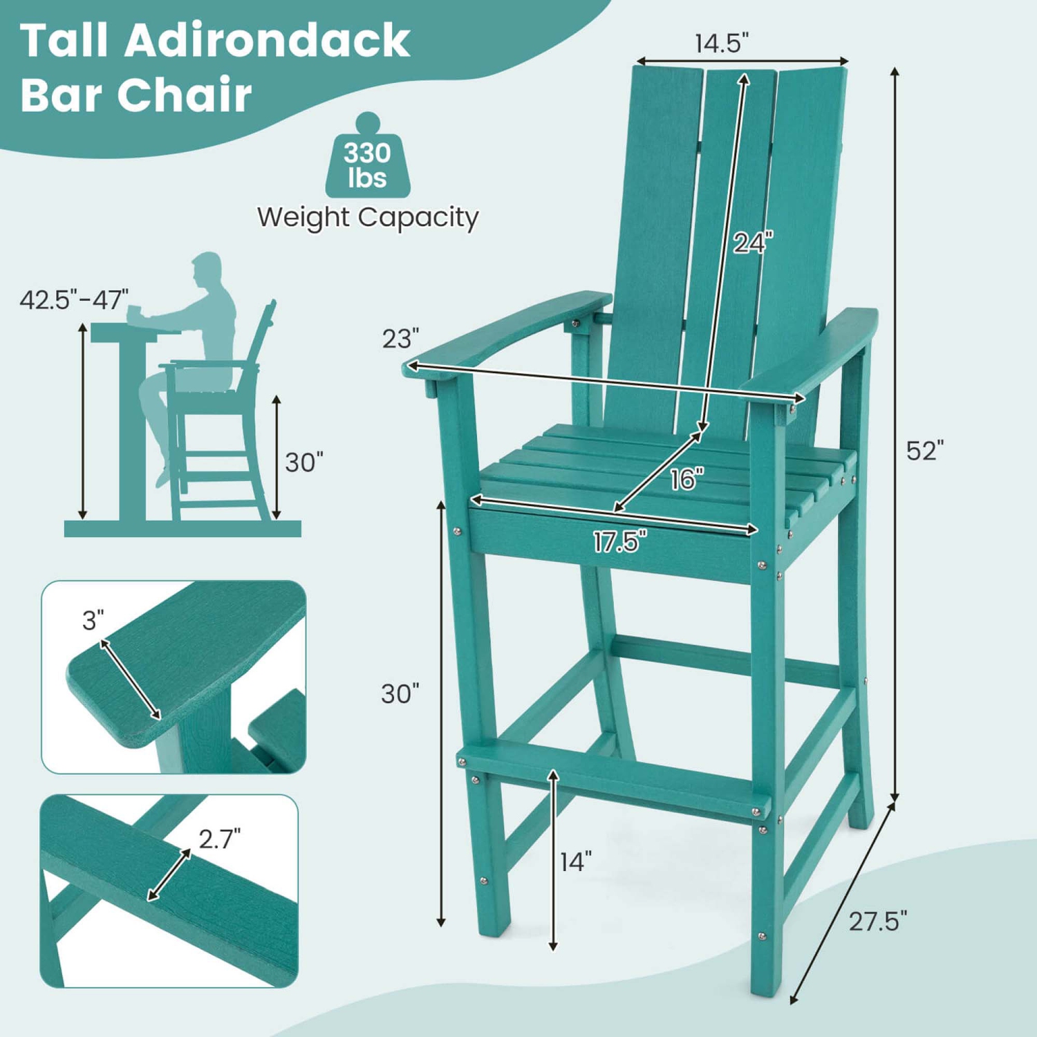 Costway Tall Adirondack Chair with Ergonomic Backrest Armrests & Footrest for Backyard