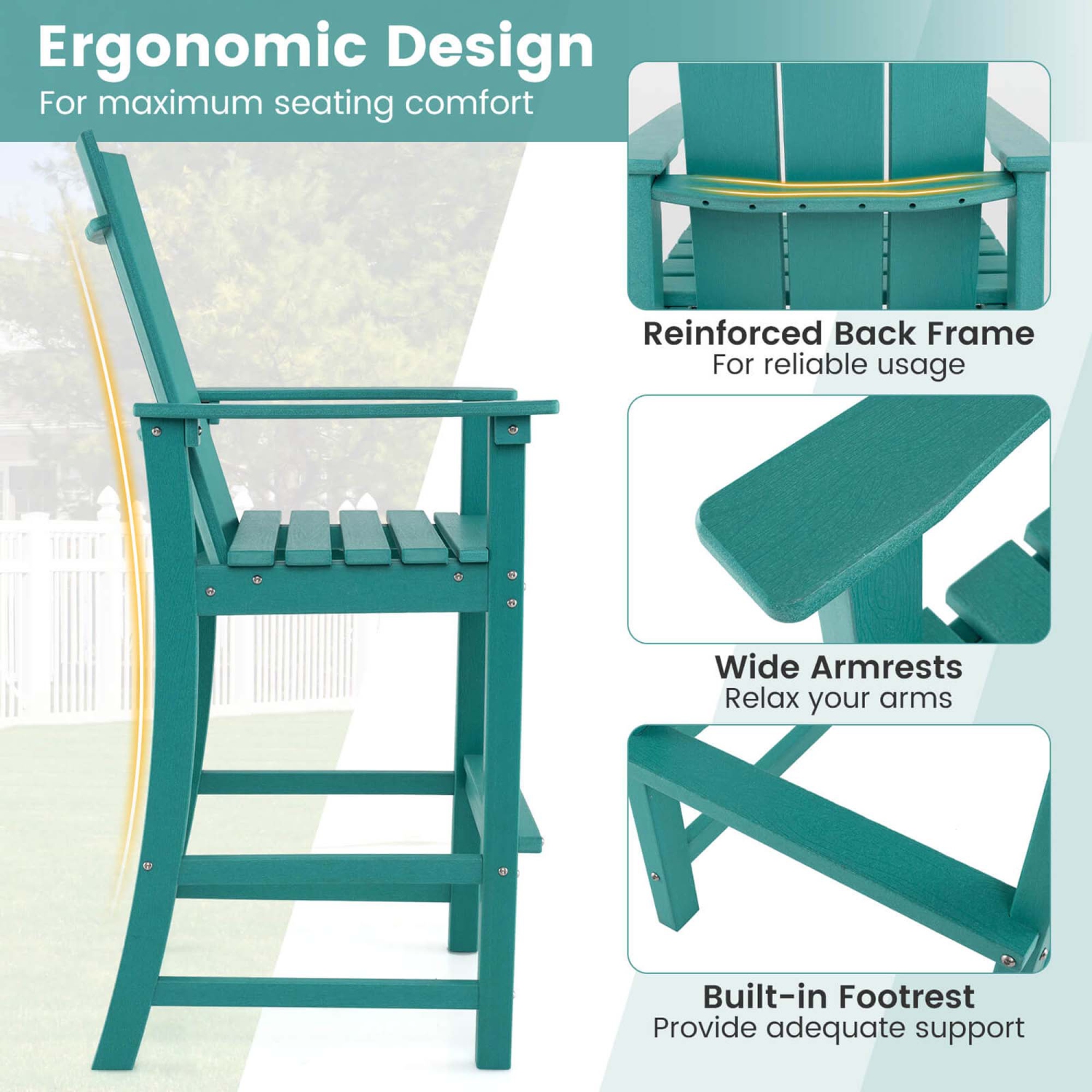 Costway Tall Adirondack Chair with Ergonomic Backrest Armrests & Footrest for Backyard