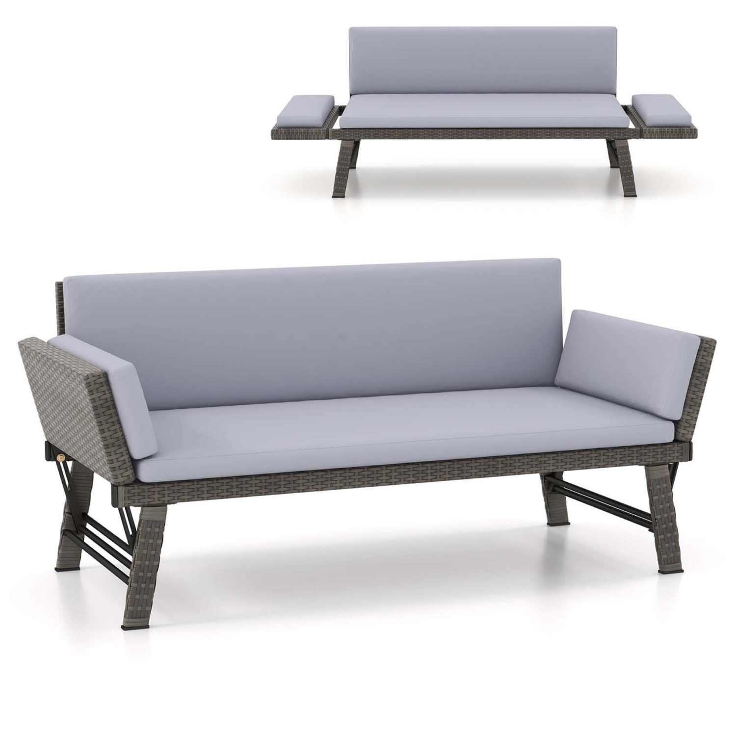 Costway Outdoor Convertible Sofa Daybed with Adjustable Armrests Removable Cushions
