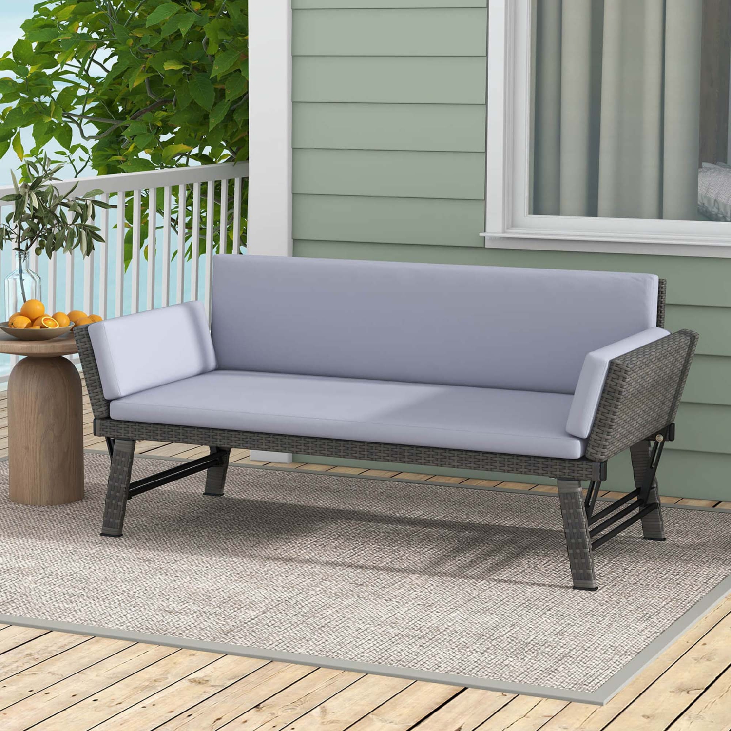 Costway Outdoor Convertible Sofa Daybed with Adjustable Armrests Removable Cushions
