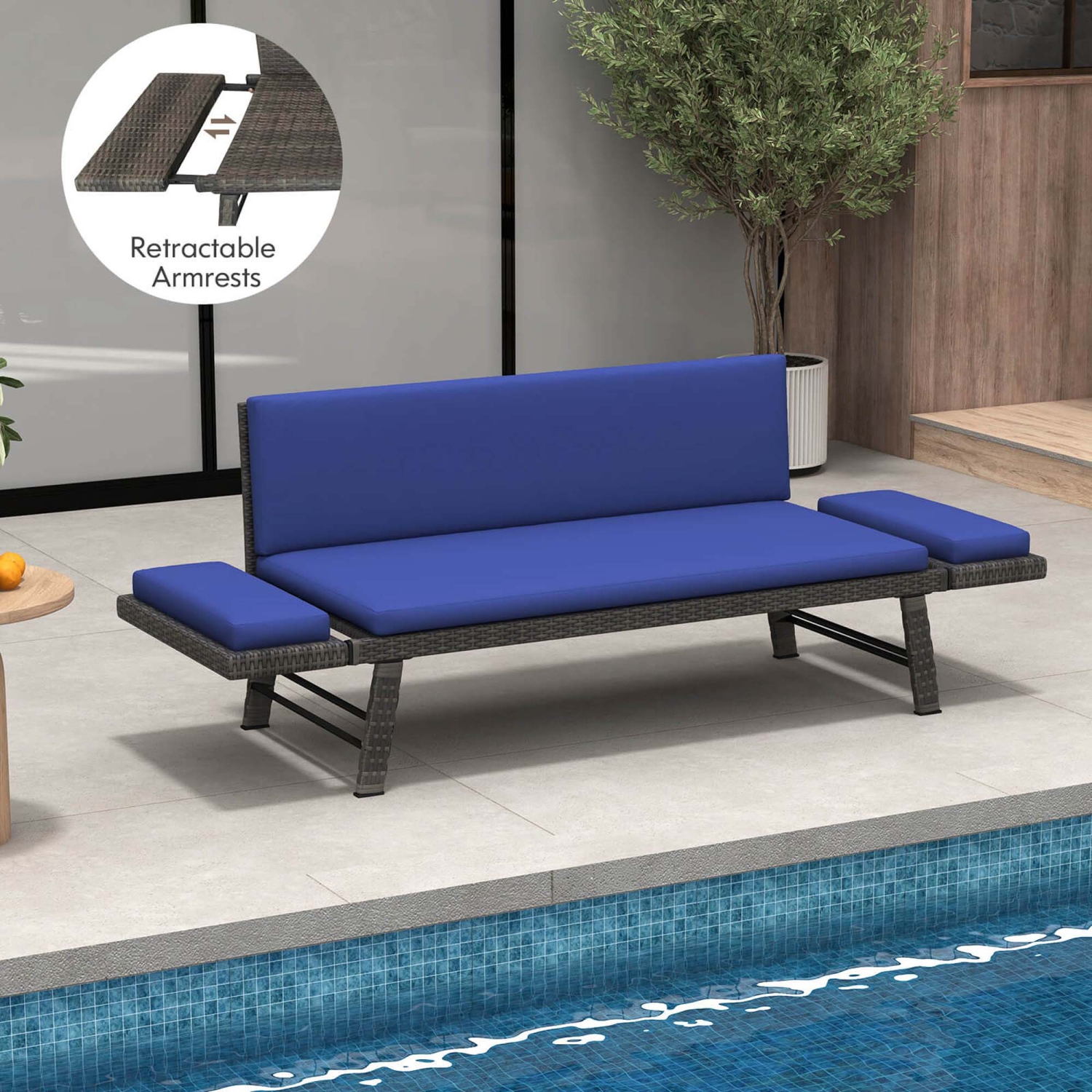 Costway Outdoor Convertible Sofa Daybed with Adjustable Armrests Removable Cushions
