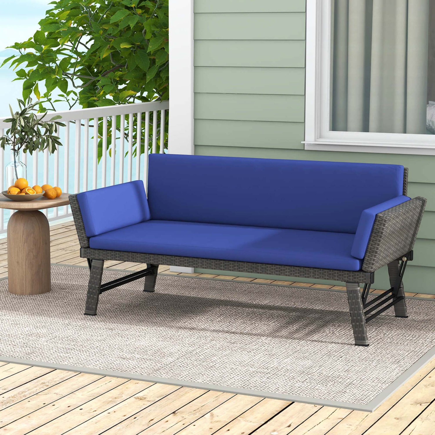 Costway Outdoor Convertible Sofa Daybed with Adjustable Armrests Removable Cushions