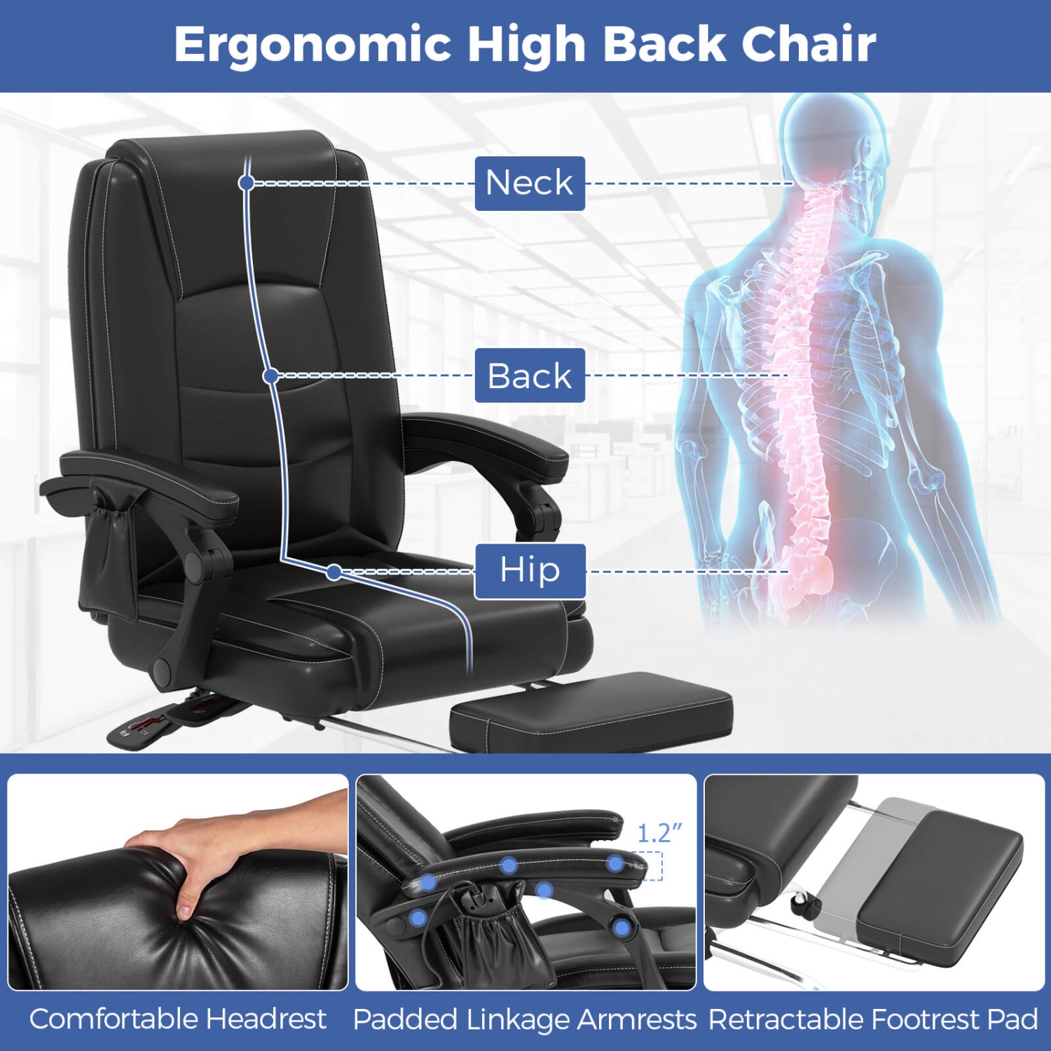 Costway Massage Adjustable Executive Chair 400 LBS Big & Tall Office Chair Black