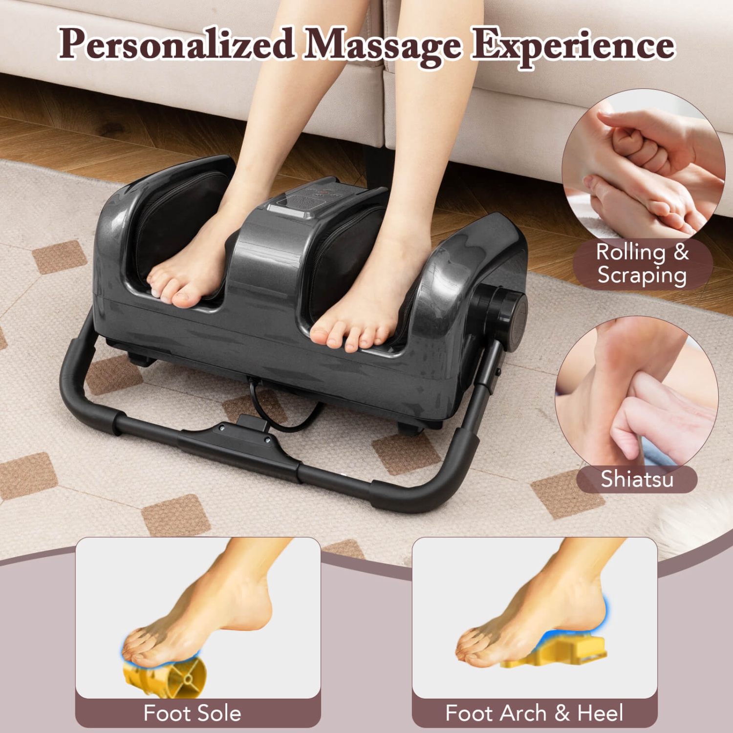 Costway Foot & Calf Massager Deep Kneading Shiatsu Massager Machine with Heat