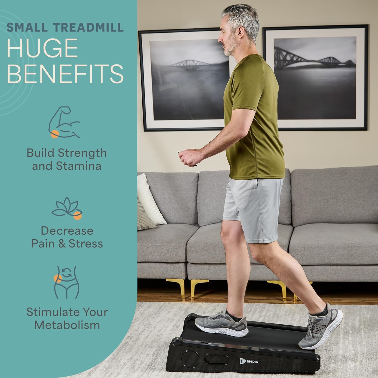 Lifepro Compact 30in Portable Walking Pad Treadmill – Adjustable Incline, Max Load 220lbs, 3MPH