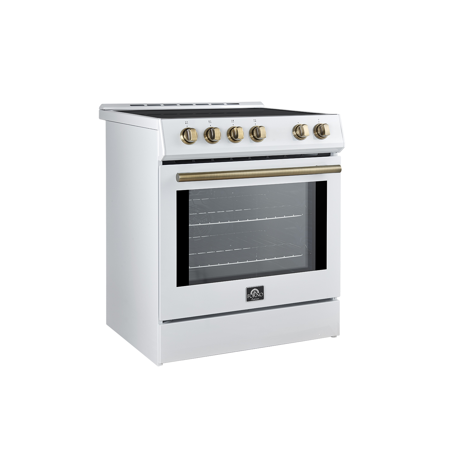 Forno Leonardo Espresso 30-Inch Induction Range with Convection Fan and Antique Brass Kit - White