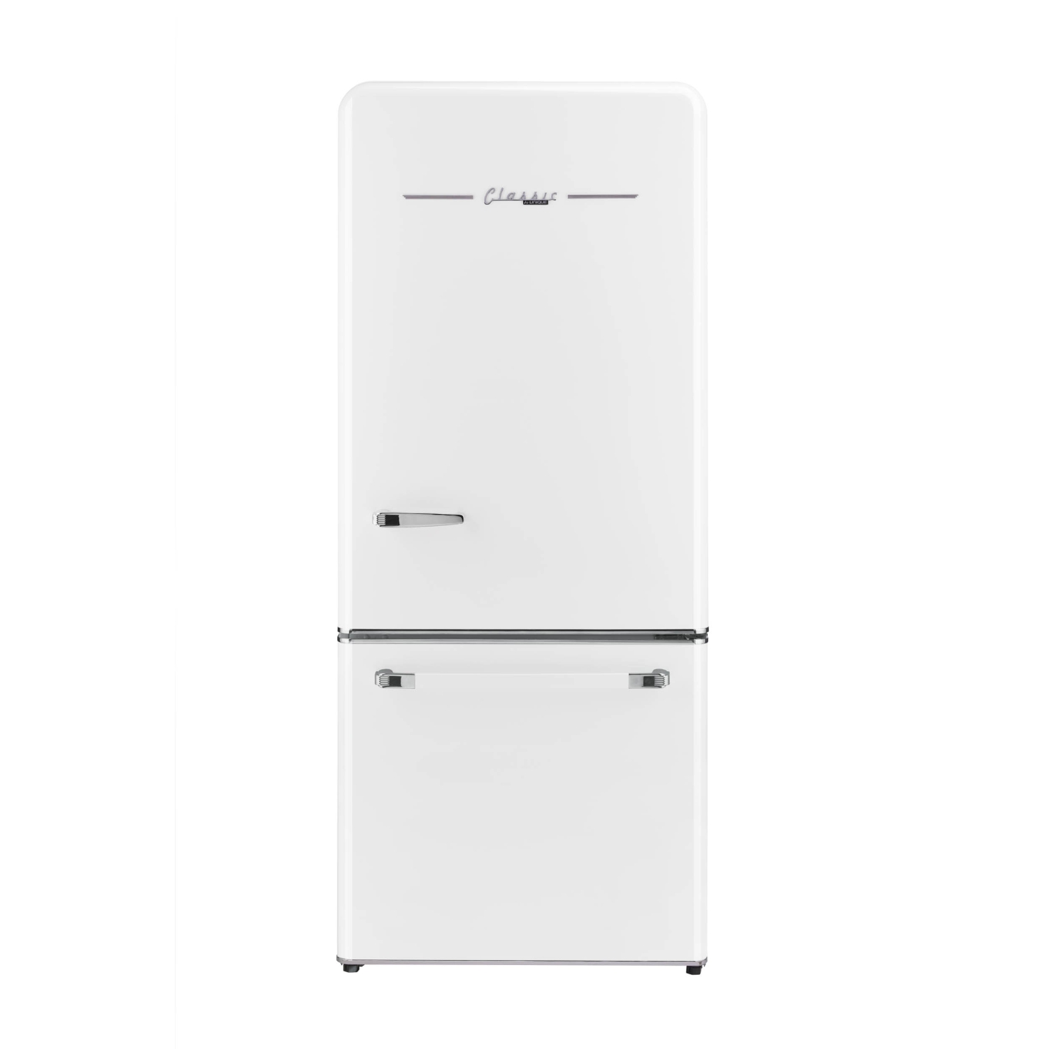 Unique Appliances&nbsp;Classic Retro 30-inch 17.7 cu. ft. Frost Free Bottom Freezer Counter Depth Refrigerator with Built-In Ice Maker in Marshmallow