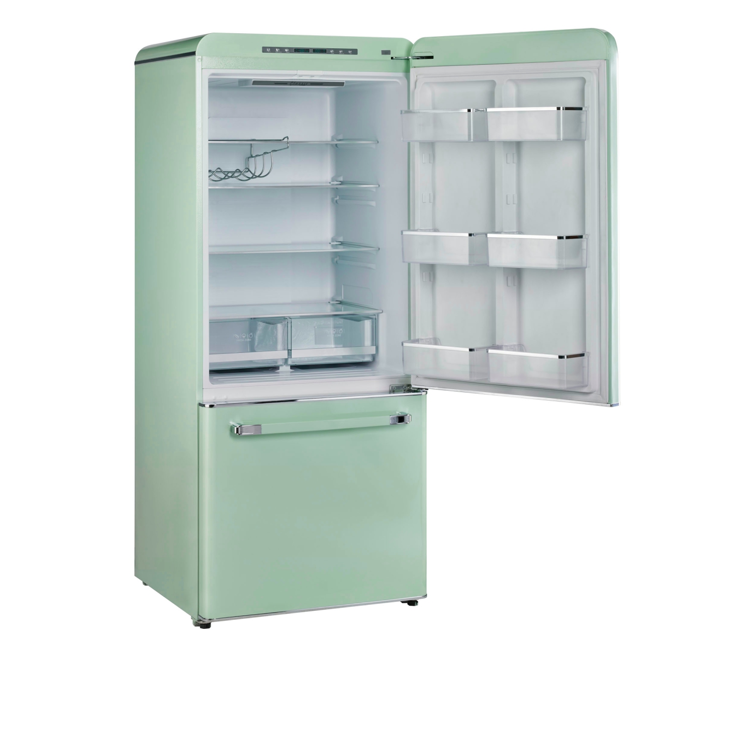 Unique Appliances Classic Retro 30-inch 17.7 cu. ft. Frost Free Bottom Freezer Counter Depth Refrigerator with Built-In Ice Maker in Summer Mint