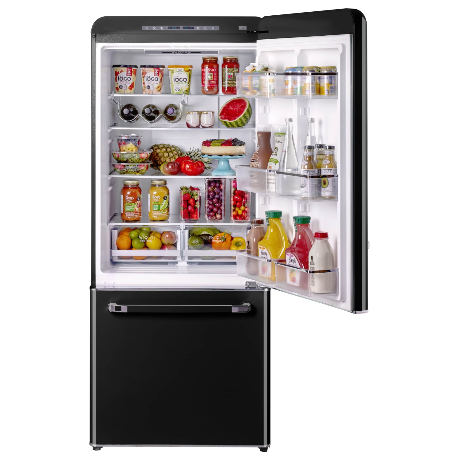 Unique Appliances Classic Retro 30-inch 17.7 cu. ft. Frost Free Bottom Freezer Counter Depth Refrigerator with Built-In Ice Maker in Midnight Black,