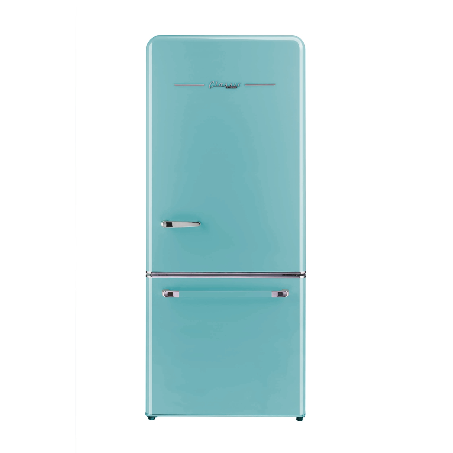 Unique Appliances&nbsp;Classic Retro 30-inch 17.7 cu. ft. Frost Free Bottom Freezer Counter Depth Refrigerator with Built-In Ice Maker in Ocean Mist