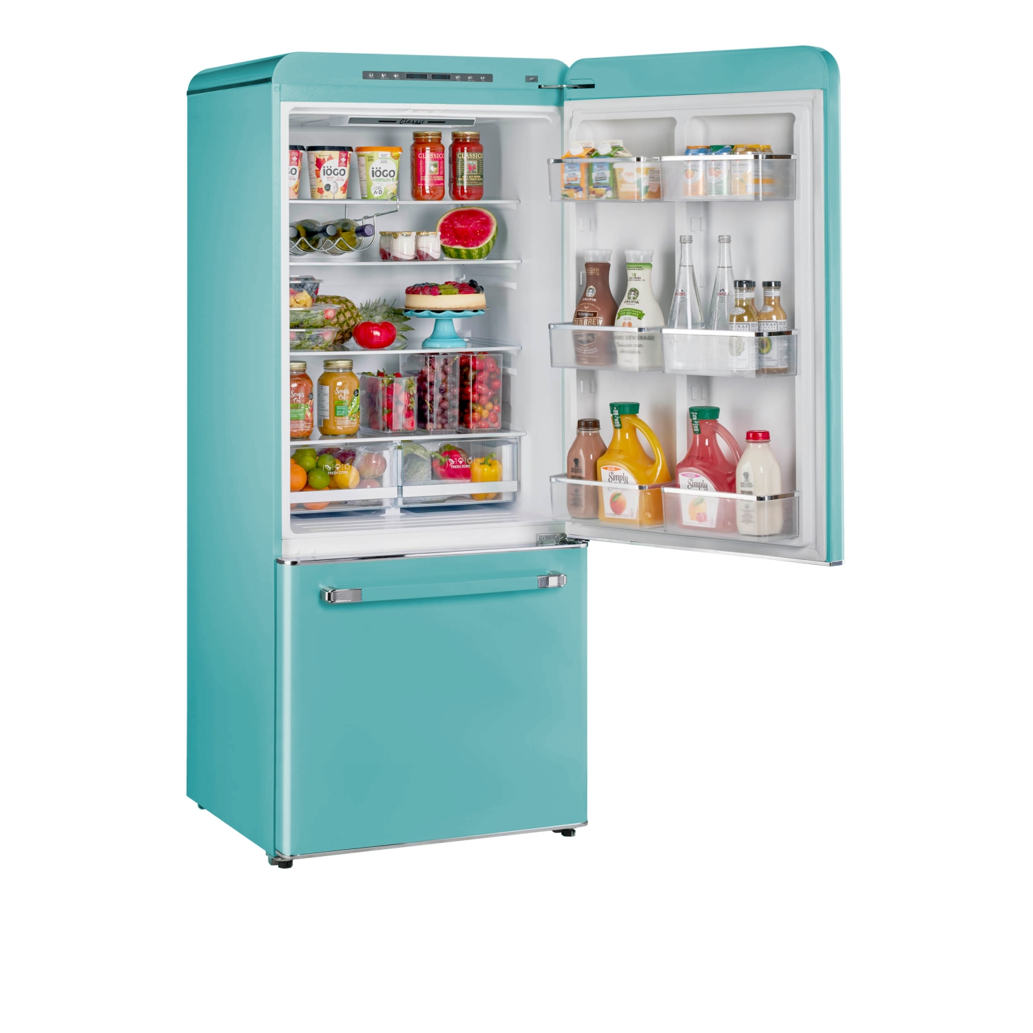 Unique Appliances&nbsp;Classic Retro 30-inch 17.7 cu. ft. Frost Free Bottom Freezer Counter Depth Refrigerator with Built-In Ice Maker in Ocean Mist