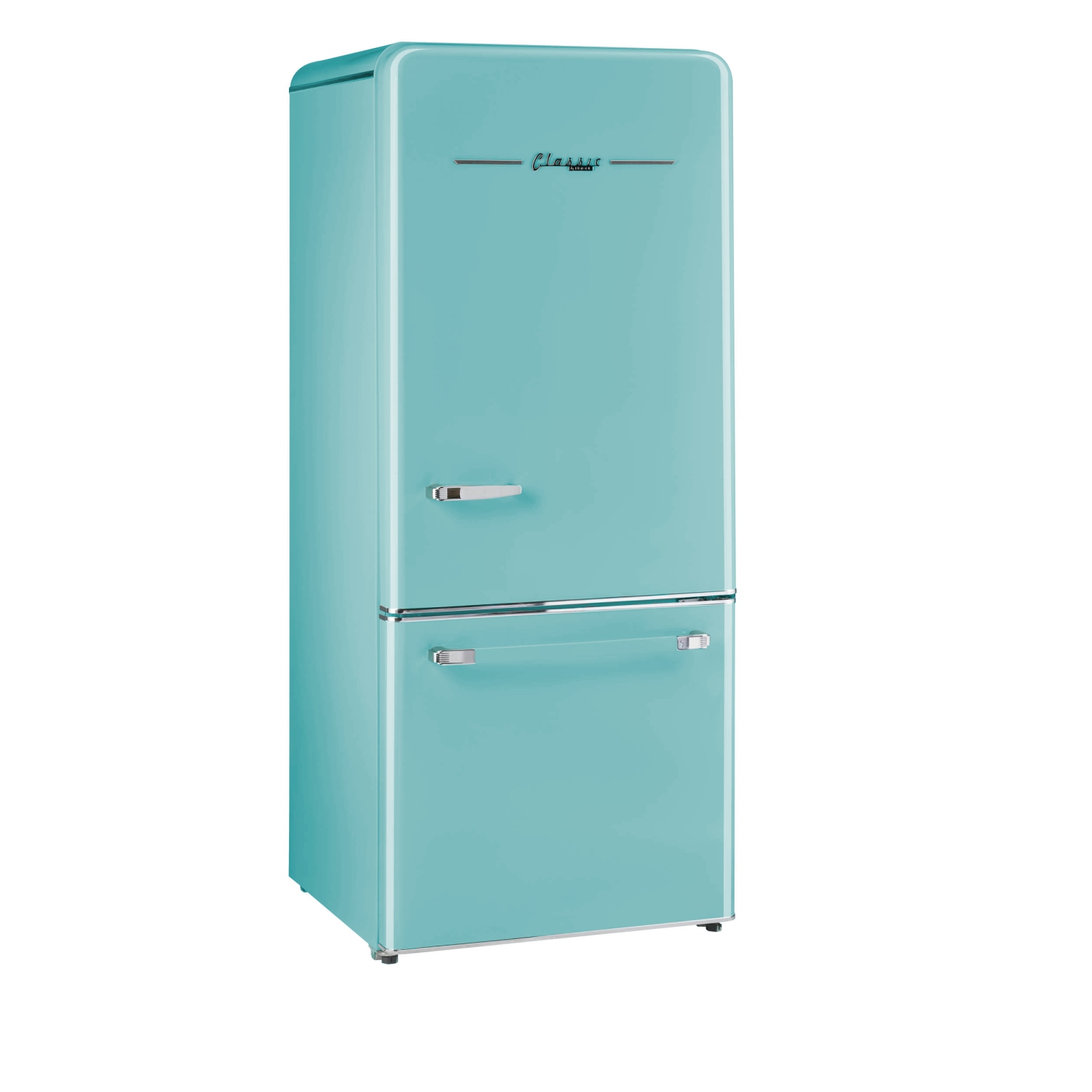 Unique Appliances&nbsp;Classic Retro 30-inch 17.7 cu. ft. Frost Free Bottom Freezer Counter Depth Refrigerator with Built-In Ice Maker in Ocean Mist