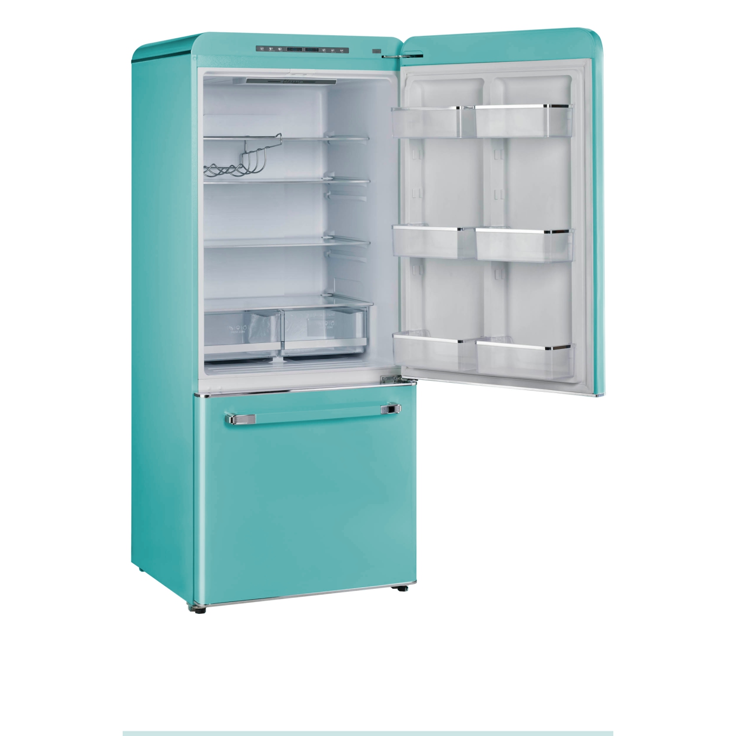 Unique Appliances&nbsp;Classic Retro 30-inch 17.7 cu. ft. Frost Free Bottom Freezer Counter Depth Refrigerator with Built-In Ice Maker in Ocean Mist