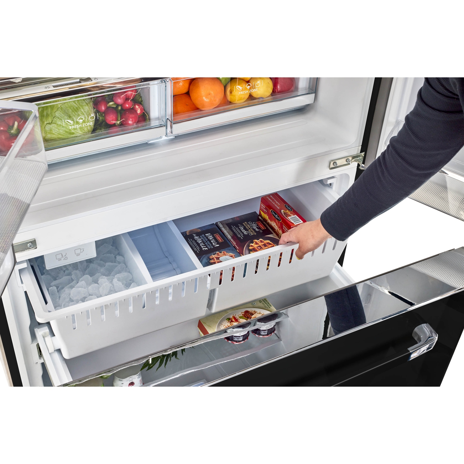 Unique Appliances Classic Retro 36-inch 21.4 cu. ft. Frost Free French Door Counter Depth Refrigerator with Built-In Ice Maker in Midnight