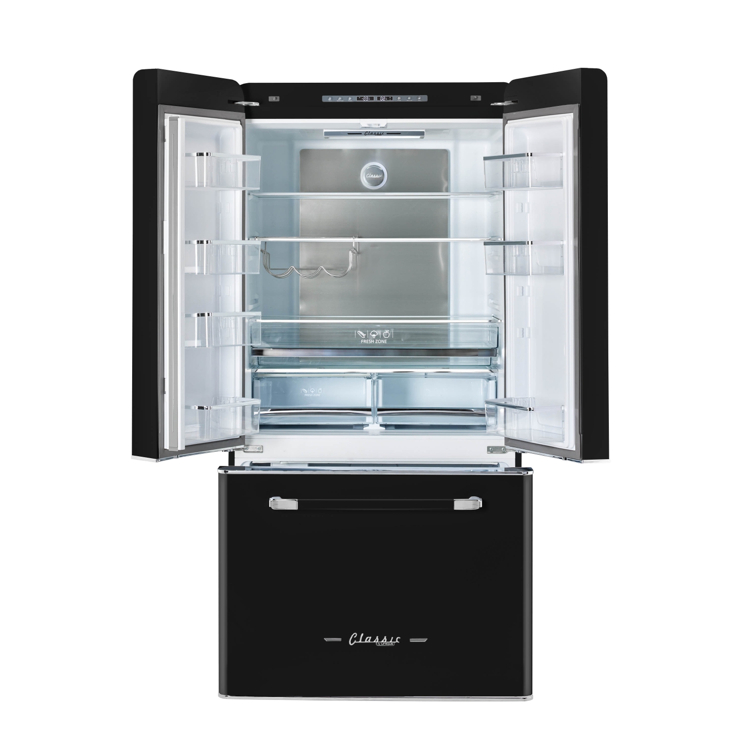 Unique Appliances Classic Retro 36-inch 21.4 cu. ft. Frost Free French Door Counter Depth Refrigerator with Built-In Ice Maker in Midnight