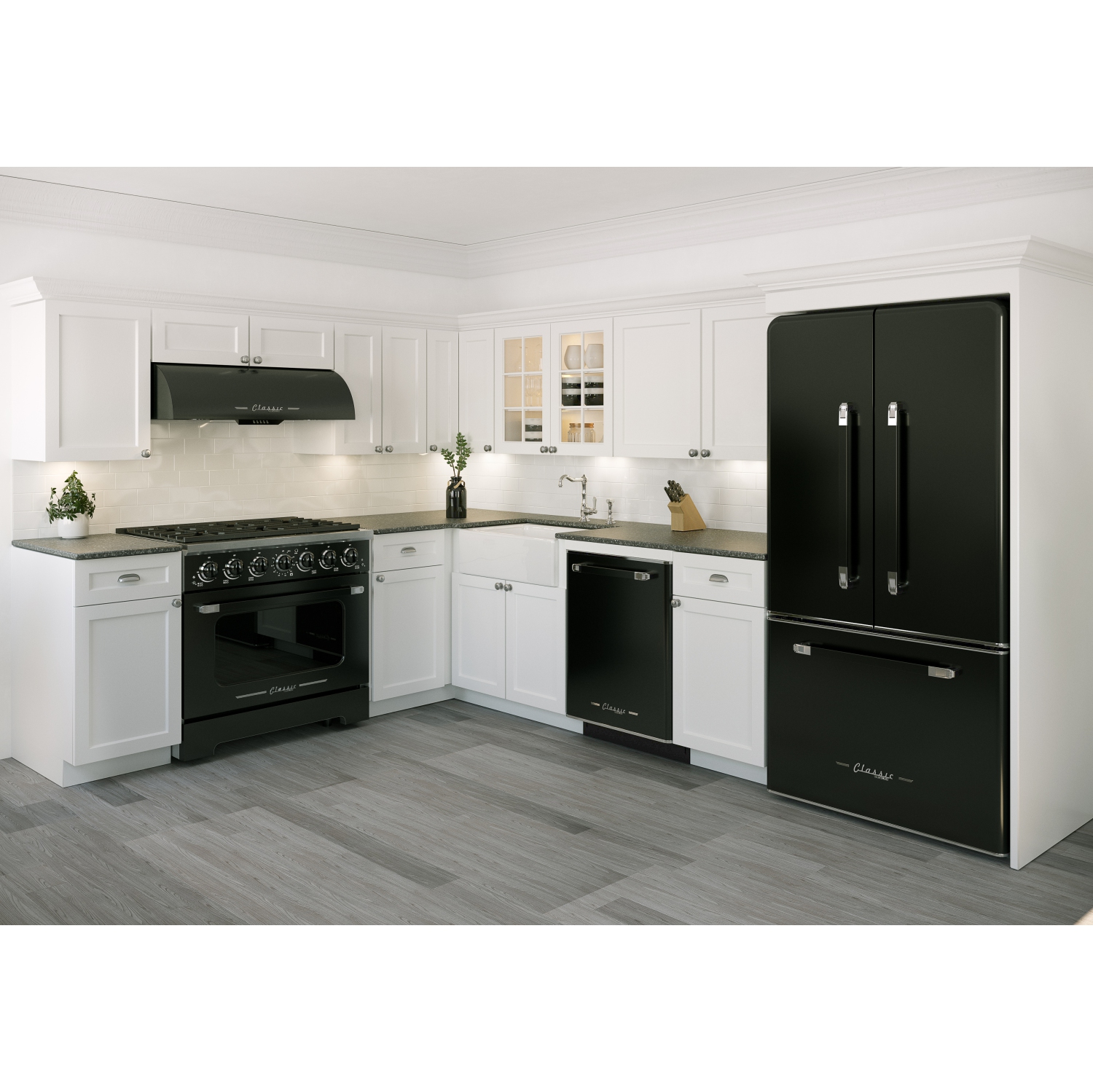 Unique Appliances Classic Retro 36-inch 21.4 cu. ft. Frost Free French Door Counter Depth Refrigerator with Built-In Ice Maker in Midnight