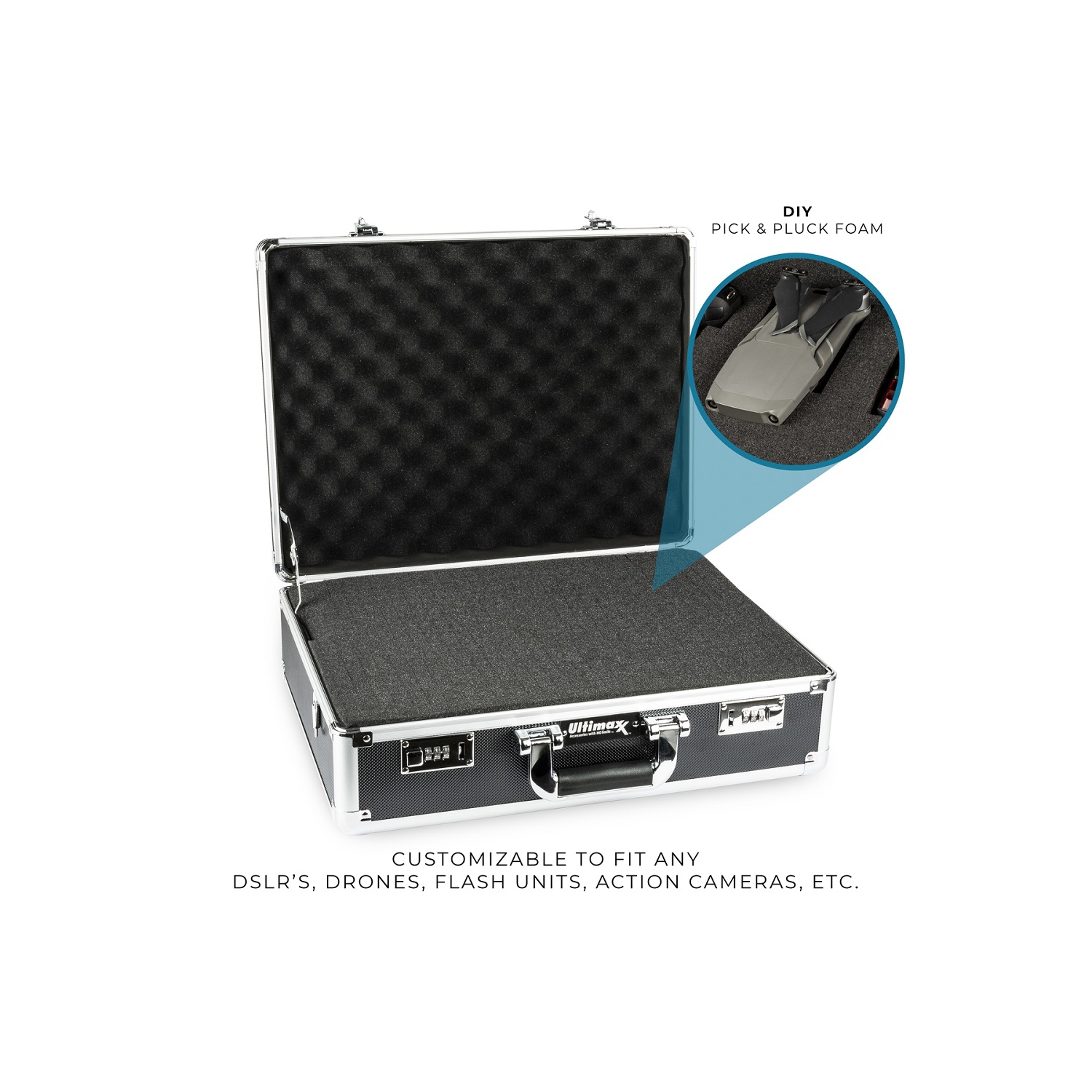 Étui en aluminium de taille moyenne en mousse personnalisable à installer soi-même avec deux cadenas combinés