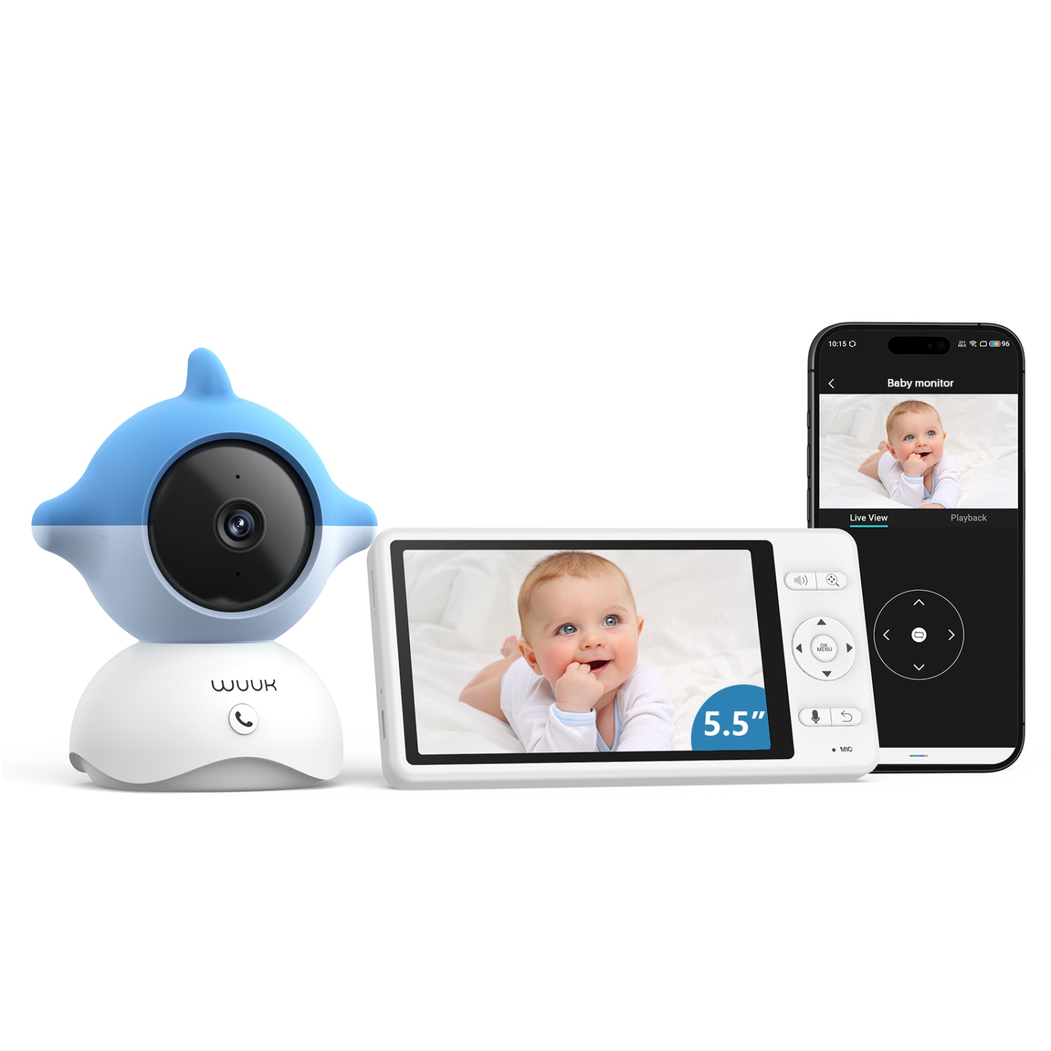 WUUK Video Baby Monitor, 5.5'' Baby Monitor with 360 PTZ Color Display with 135° Wider Viewing Angle, Night Vision, 1000ft Long Range, 2K Baby Camera