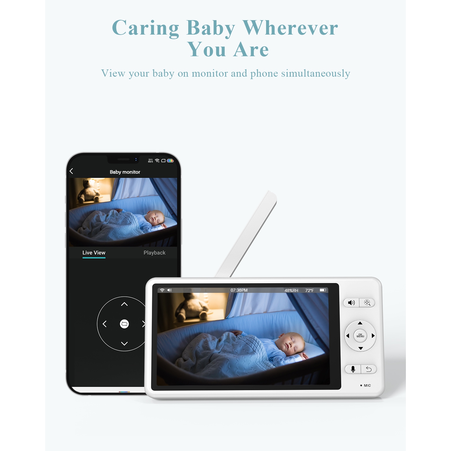 WUUK Video Baby Monitor, 5.5'' Baby Monitor with 360 PTZ Color Display with 135° Wider Viewing Angle, Night Vision, 1000ft Long Range, 2K Baby Camera