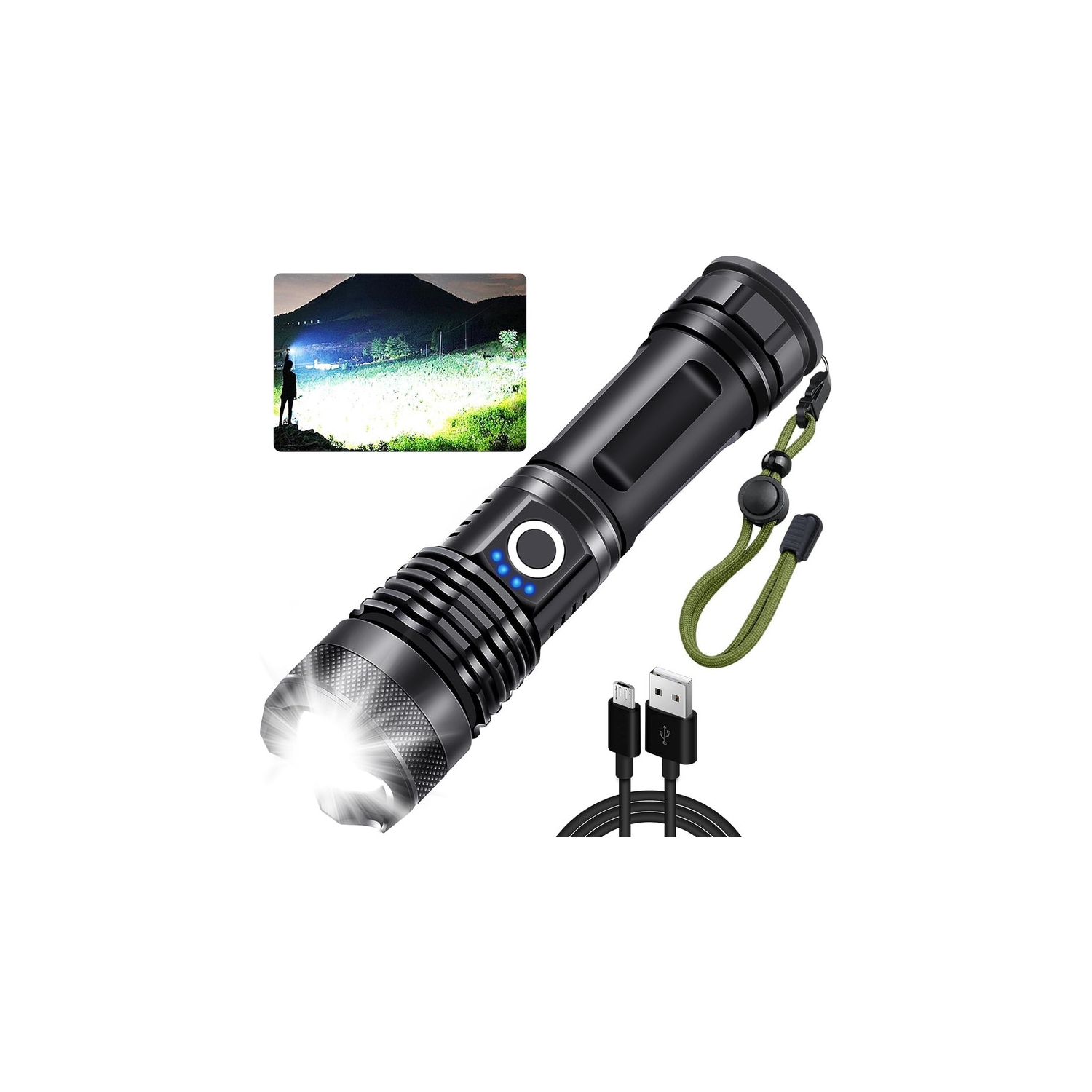 YOULIGHTS Rechargeable Tactical Flashlight, 5 Modes Zoomable LED Flashlight with Type-C and IPX7 Waterproof, Powerful Flash Light for Camping,