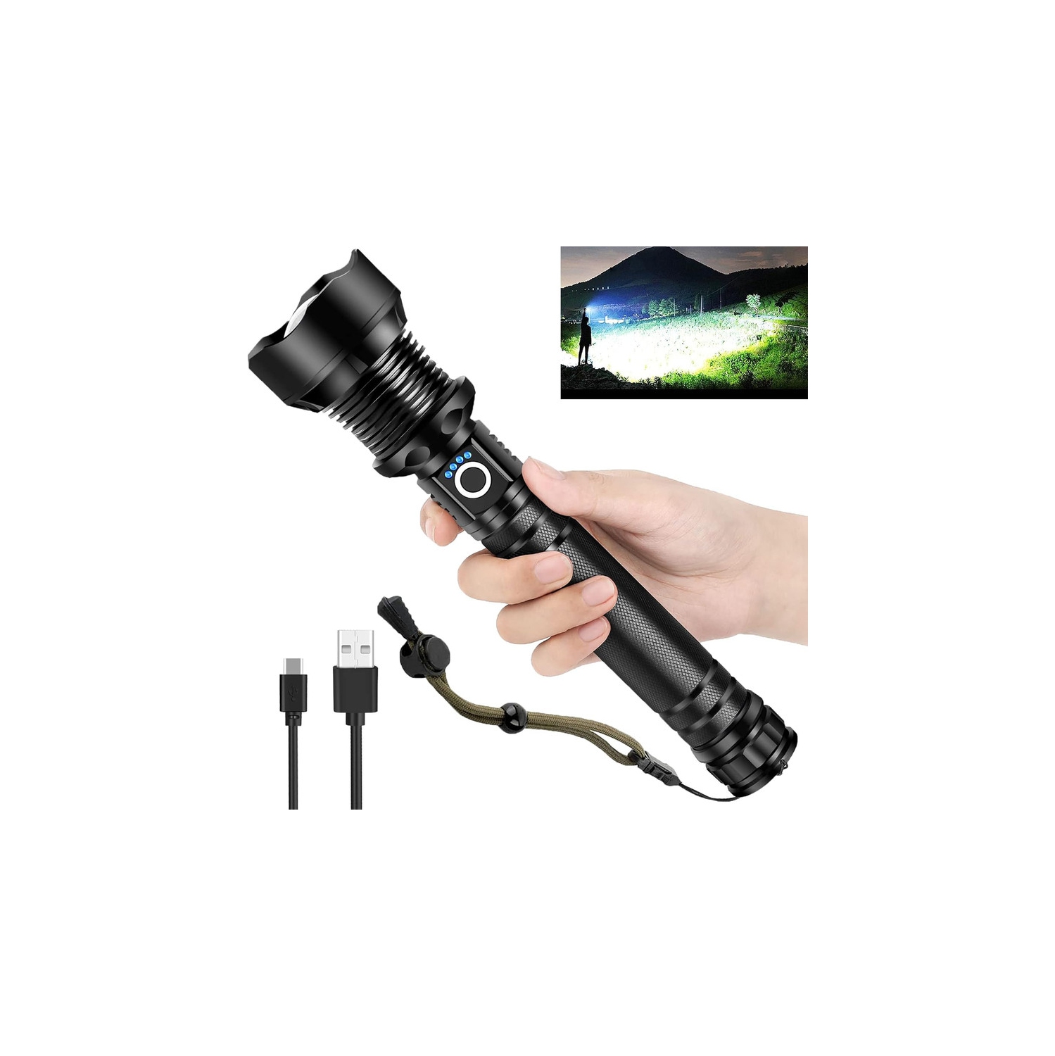 YOULIGHTS Rechargeable LED Flashlights, Super Bright Flashlight, Tactical Flashlight with 5 Modes, Zoomable, Military Grade Waterproof Flashlights