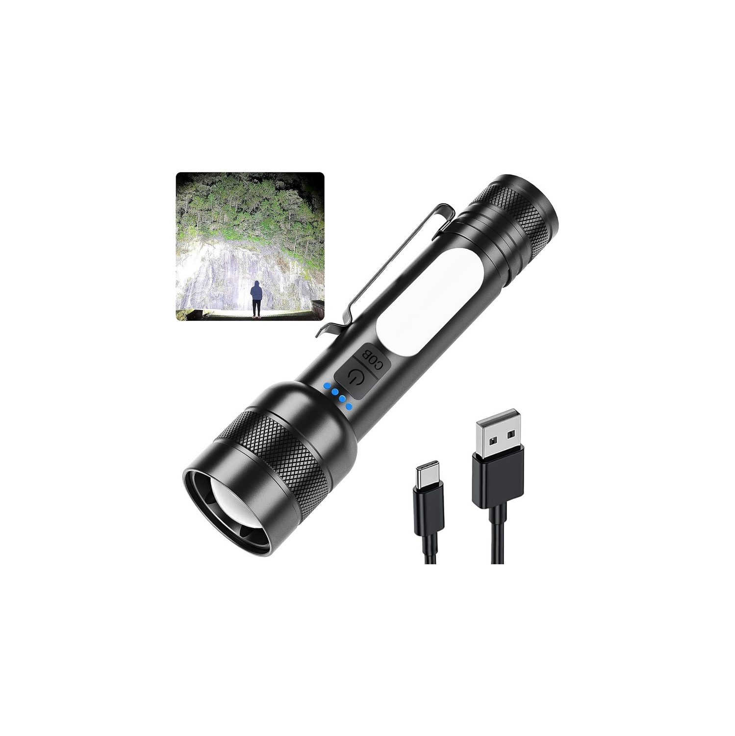 YOULIGHTS Rechargeable Flashlight, Tactical Led Flashlights with Zoomable, 8 Modes & COB Light, IPX7 Waterproof, Super Bright Flash Light for