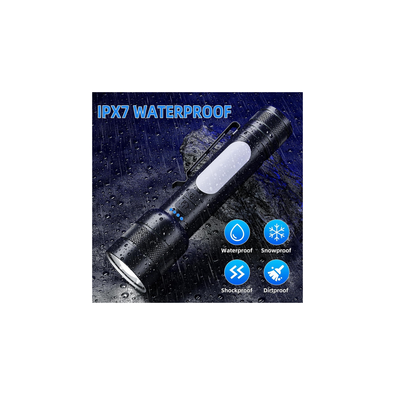 YOULIGHTS Rechargeable Flashlight, Tactical Led Flashlights with Zoomable, 8 Modes & COB Light, IPX7 Waterproof, Super Bright Flash Light for