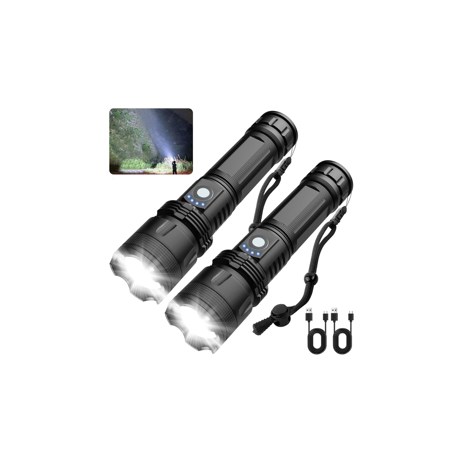 YOULIGHTS Rechargeable Flashlight, 2 Pack Super Bright LED High Lumen, USB Powerful with 5 Modes, Zoomable Waterproof Flash Light for Emergency