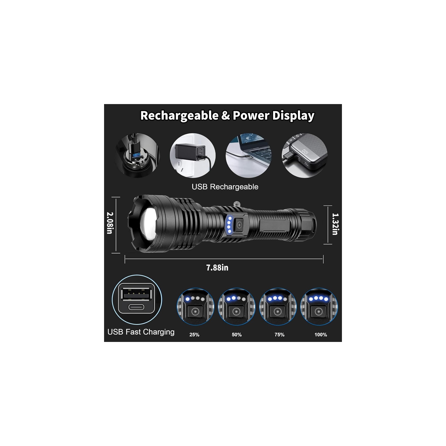 YOULIGHTS Rechargeable LED Flashlight, Type-C Charging Port, High Lumen Tactical Flashlight for Family Camping Hiking