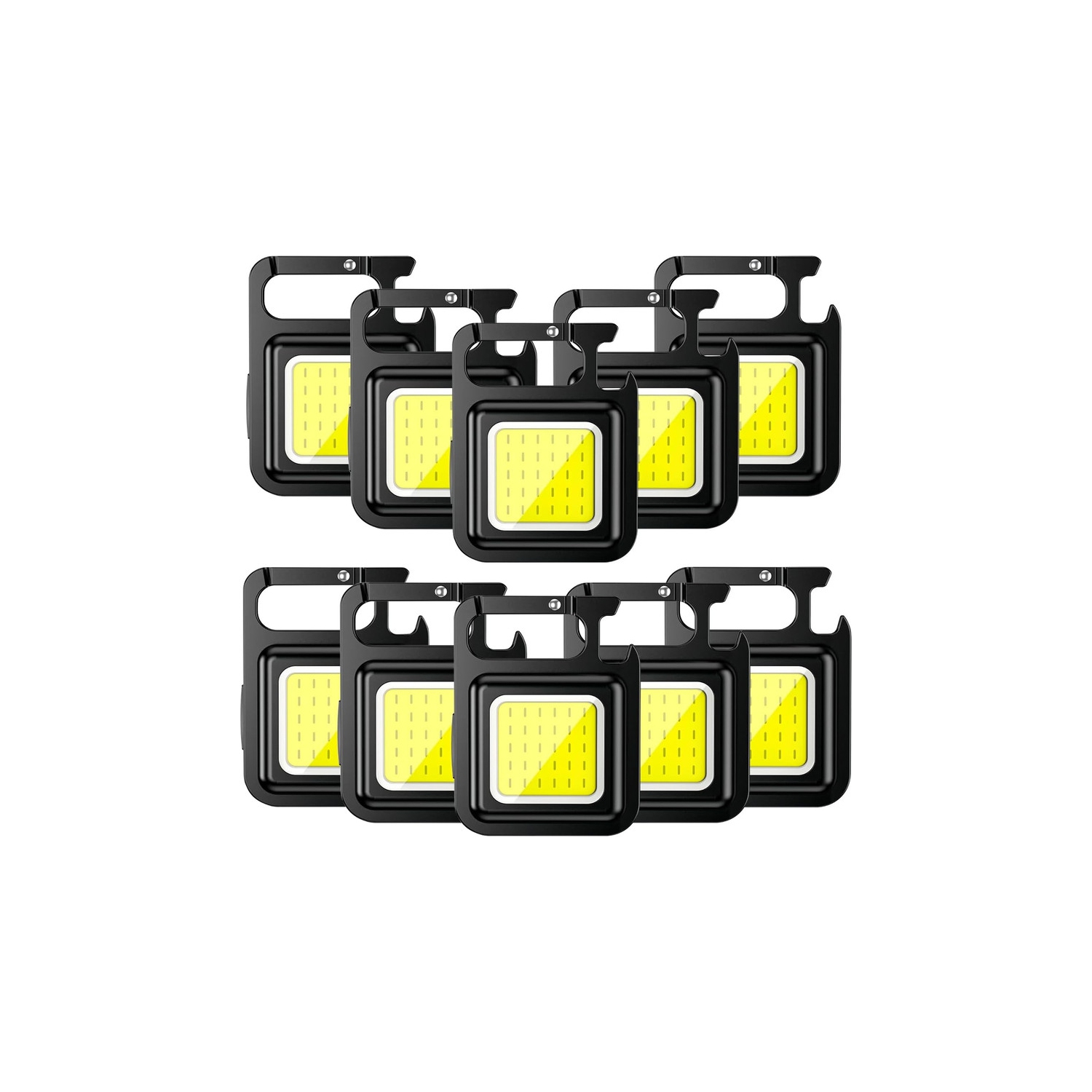 YOULIGHTS Rechargeable COB Keychain Flashlight 10 Pack - Multi-Function Portable Mini LED Flashlight Work Light with 4 Modes for Camping, Hiking and Outdoor Home Emergency