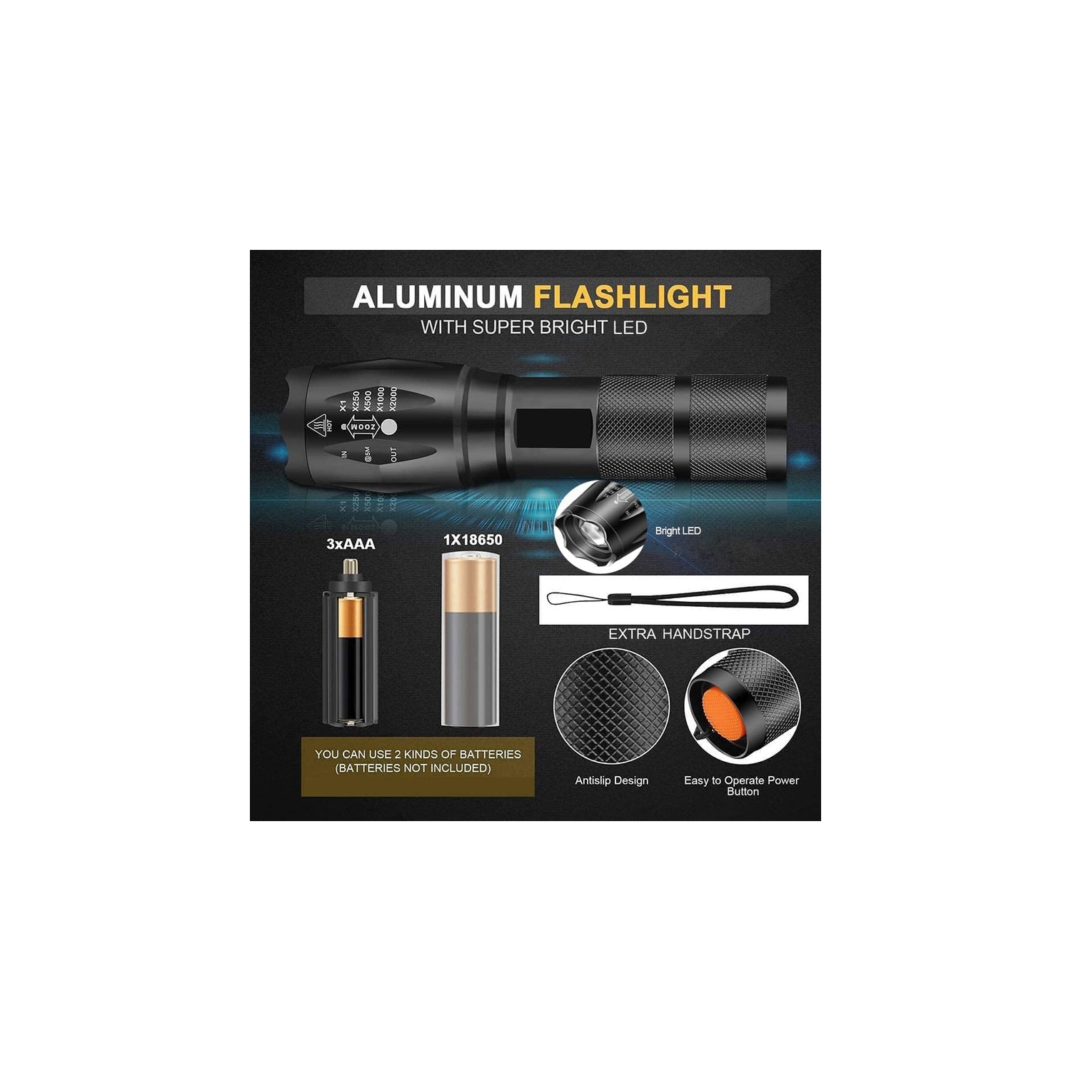 YOULIGHTS 3pack LED Flashlights, Tactical Flashlight, 5 Modes, Zoomable, Waterproof, Adjustable Brightness Flash Light for Camping, Everyday, Hiking,