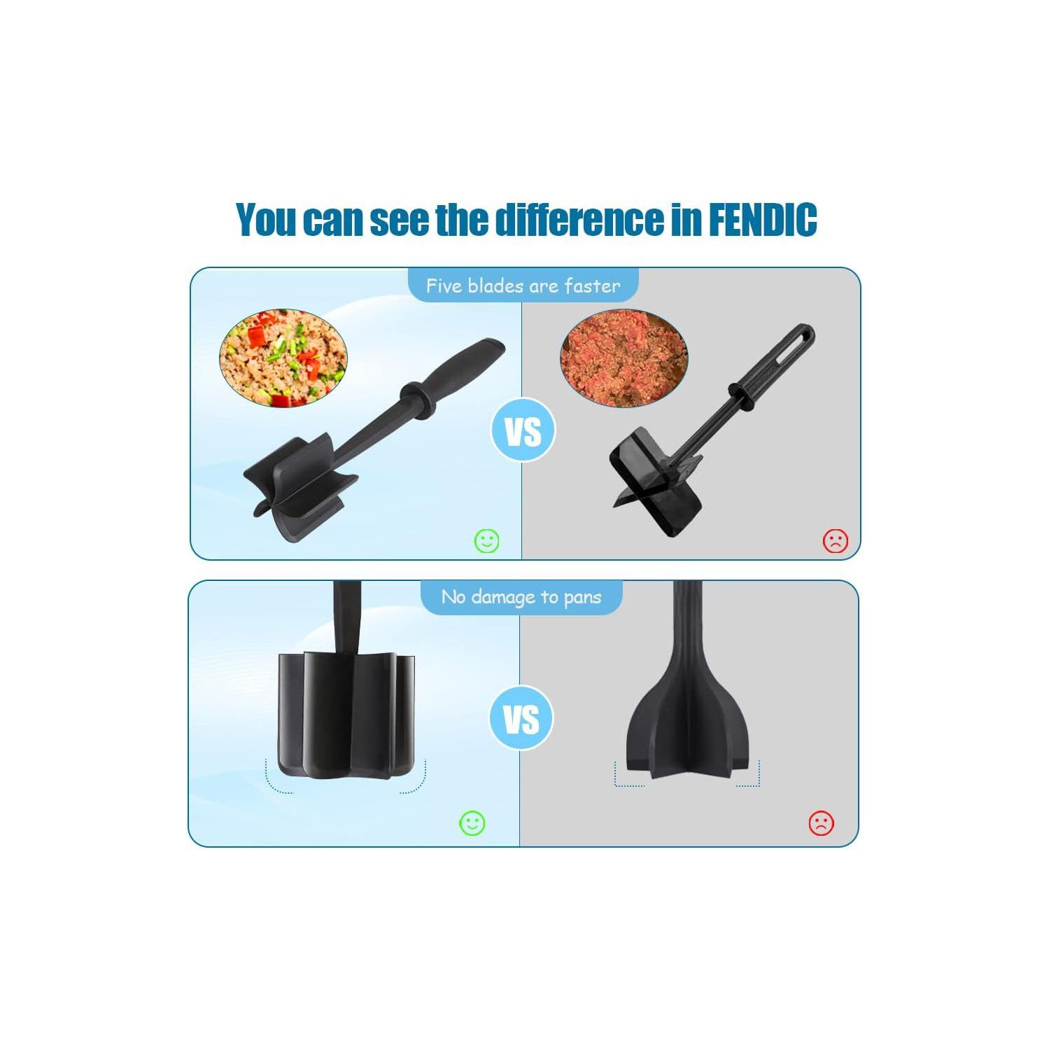 Meat Chopper, Heat Resistant Meat Masher for Ground Beef, Hamburger Meat, Nylon Hamburger Chopper, Ground Meat Smasher Ground Beef Chopper, Mix and