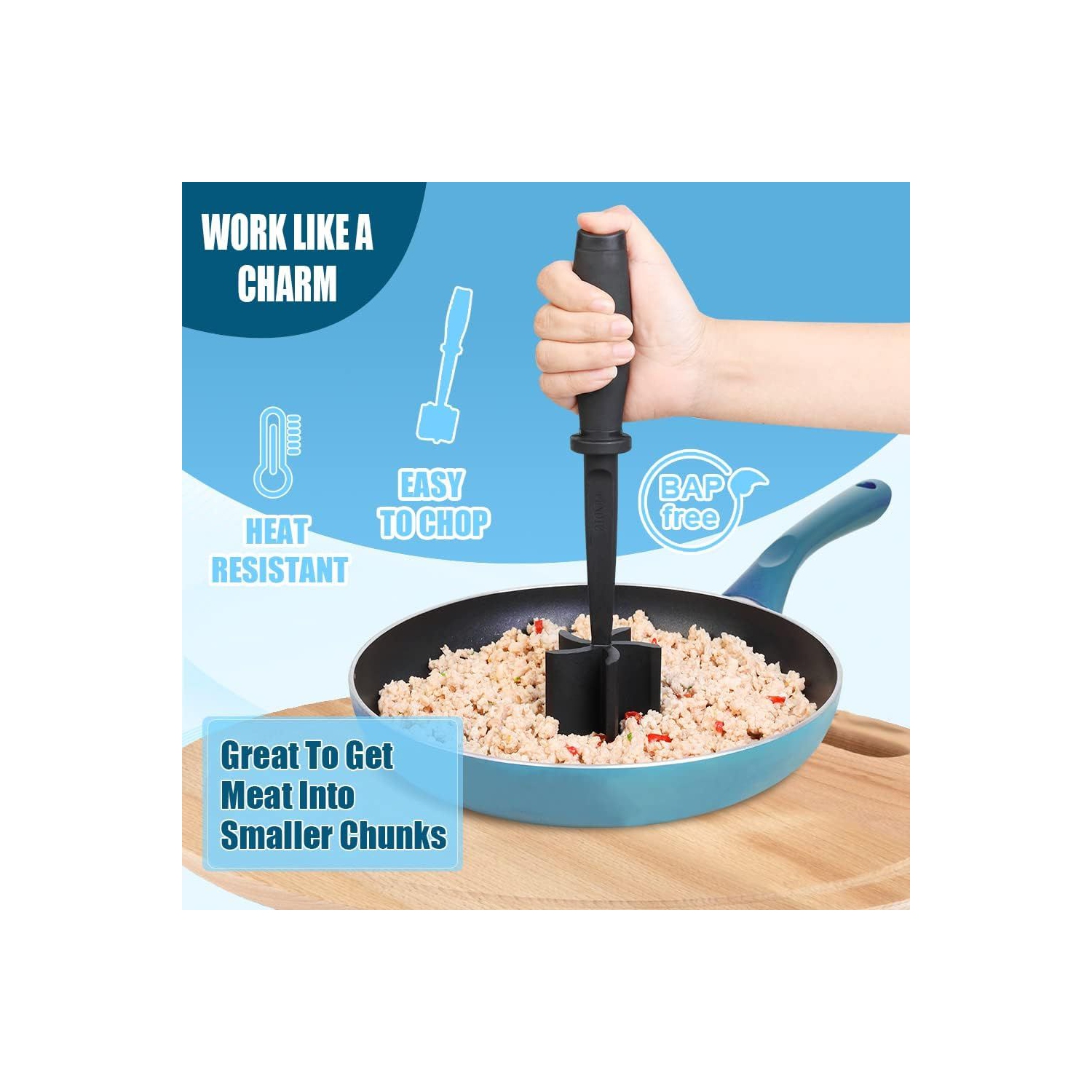 Meat Chopper, Heat Resistant Meat Masher for Ground Beef, Hamburger Meat, Nylon Hamburger Chopper, Ground Meat Smasher Ground Beef Chopper, Mix and