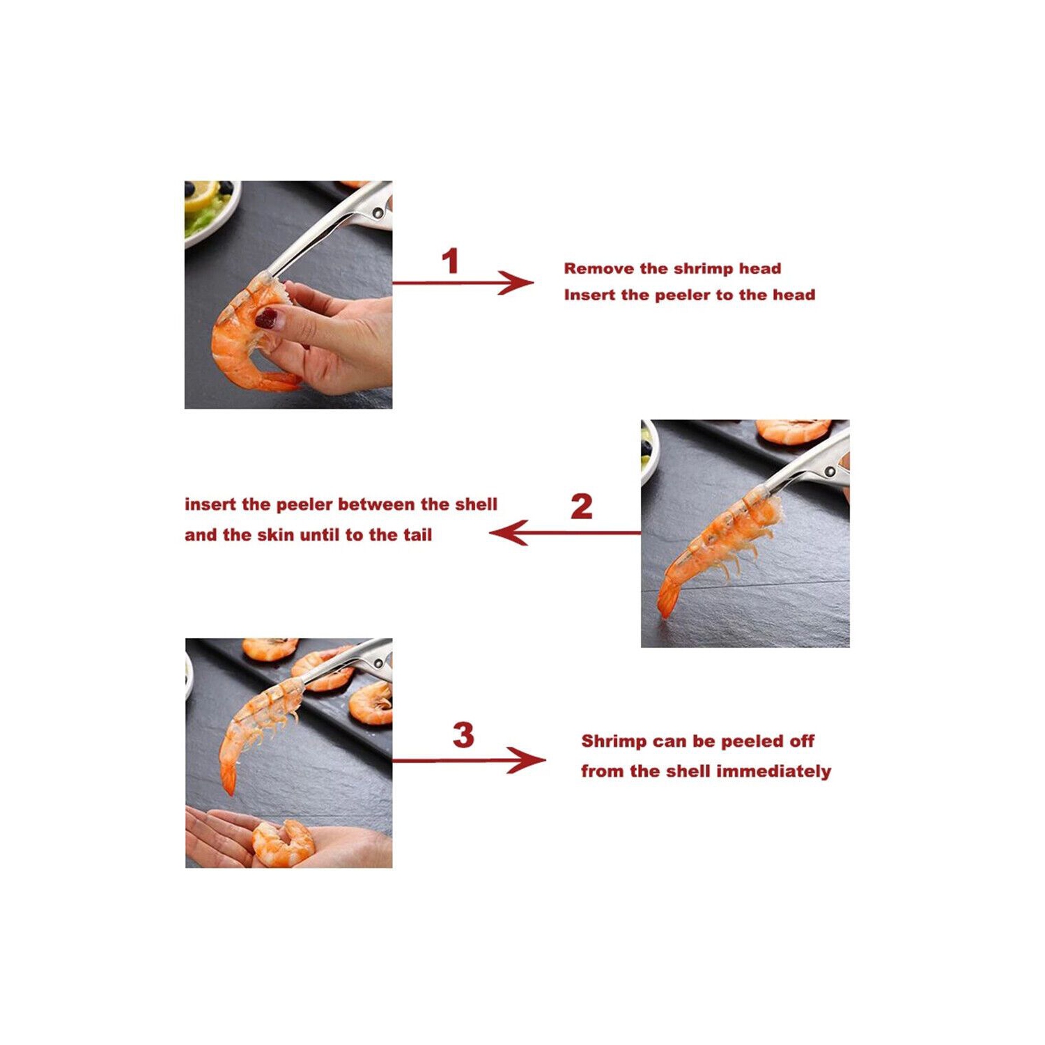 Crevettes à éplucher en acier inoxydable, nettoyant à crevettes professionnel et outil à café, nettoyant à sheller de fruits de mer de qualité
