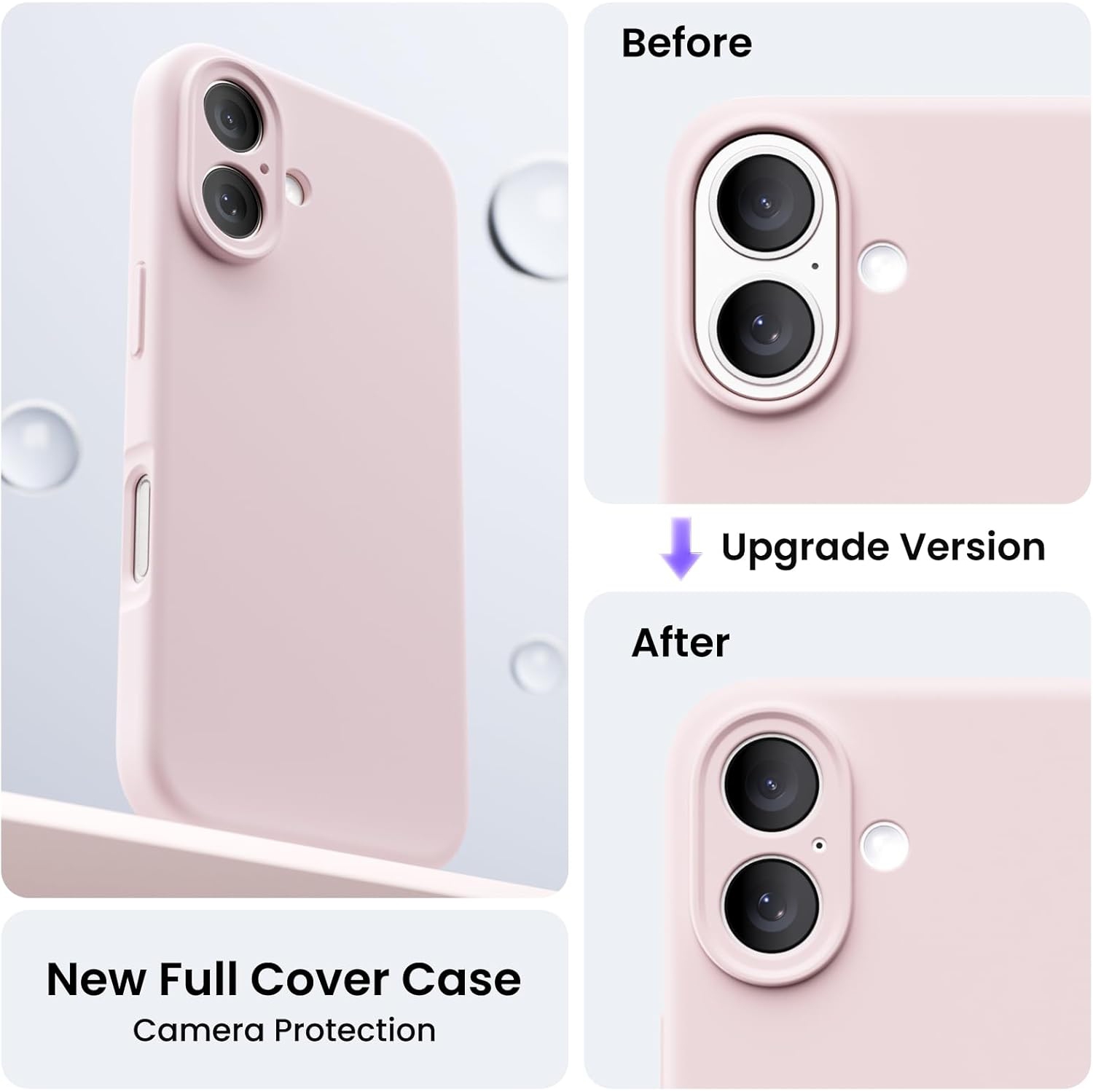 ORNARTO compatible avec l'étui iPhone 16 avec 2 protecteurs d'écran, étui en caoutchouc de silicone liquide antichoc, étui de protection contre les