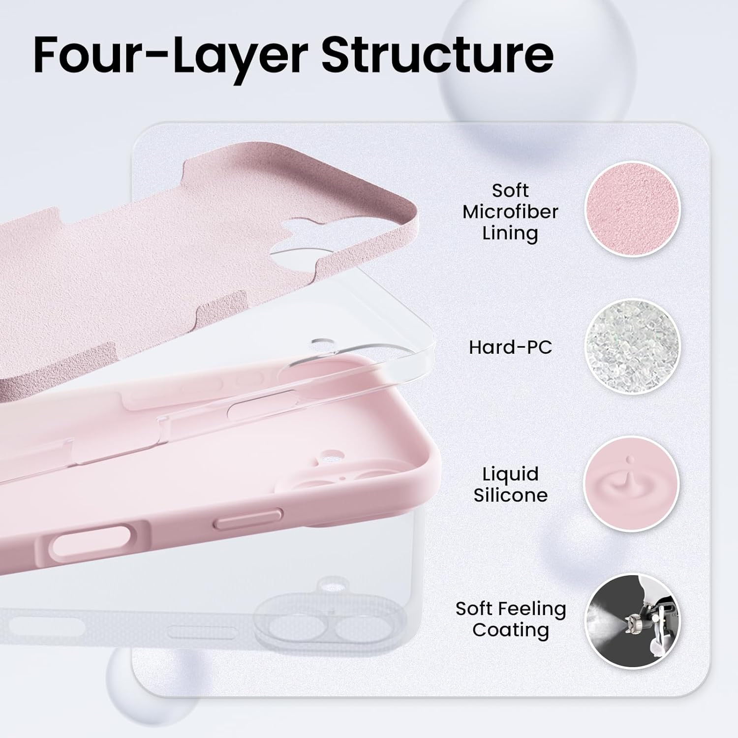 ORNARTO compatible avec l'étui iPhone 16 avec 2 protecteurs d'écran, étui en caoutchouc de silicone liquide antichoc, étui de protection contre les