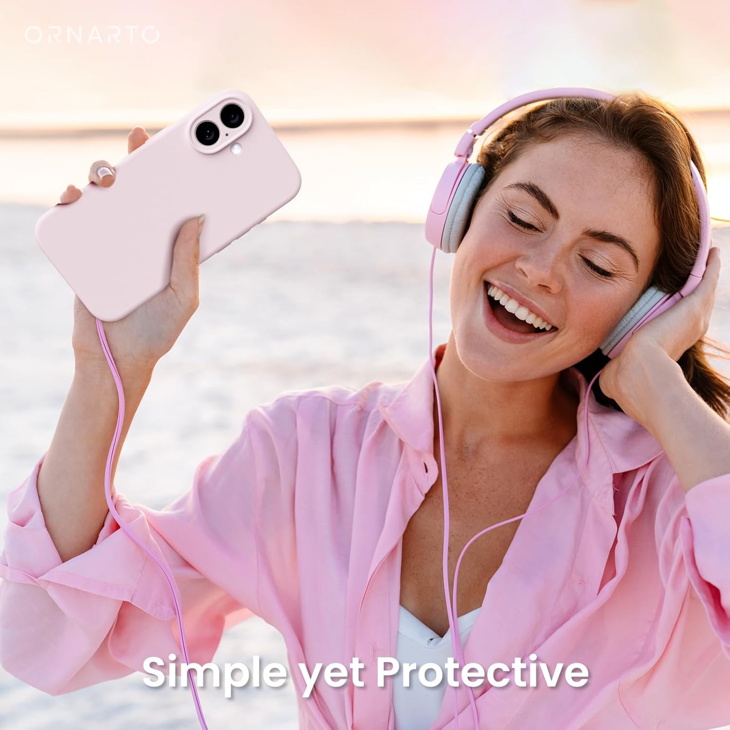 ORNARTO compatible avec l'étui iPhone 16 avec 2 protecteurs d'écran, étui en caoutchouc de silicone liquide antichoc, étui de protection contre les