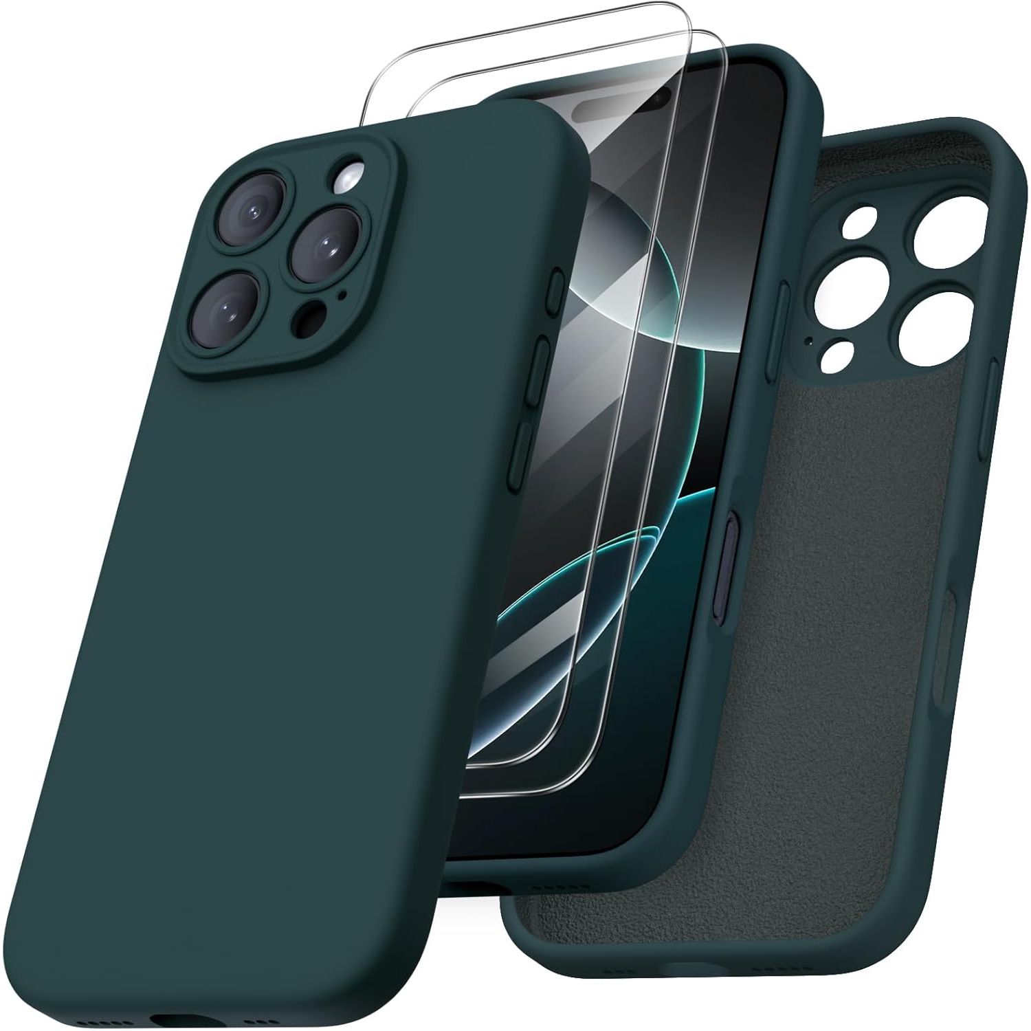 ORNARTO Compatible with iPhone 16 Pro Case with 2 x Screen Protector,Shockproof Liquid Silicone Gel Rubber Cover,Drop Protection Phone Case 6.3"