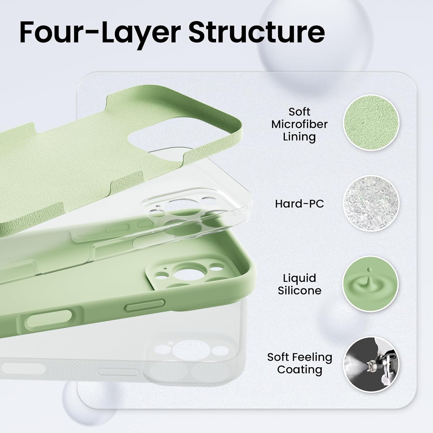 ORNARTO compatible avec l'étui iPhone 16 Pro avec 2 protecteurs d'écran, étui en caoutchouc de gel de silicone liquide antichoc, étui de téléphone de