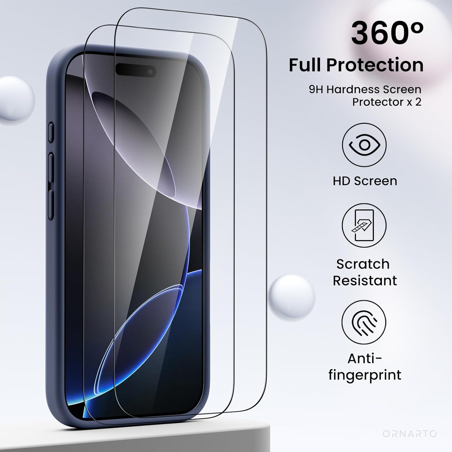 ORNARTO – compatible avec l’étui iPhone 16 Pro avec 2 protecteurs d’écran, étui en caoutchouc de silicone liquide antichoc, étui de protection contre