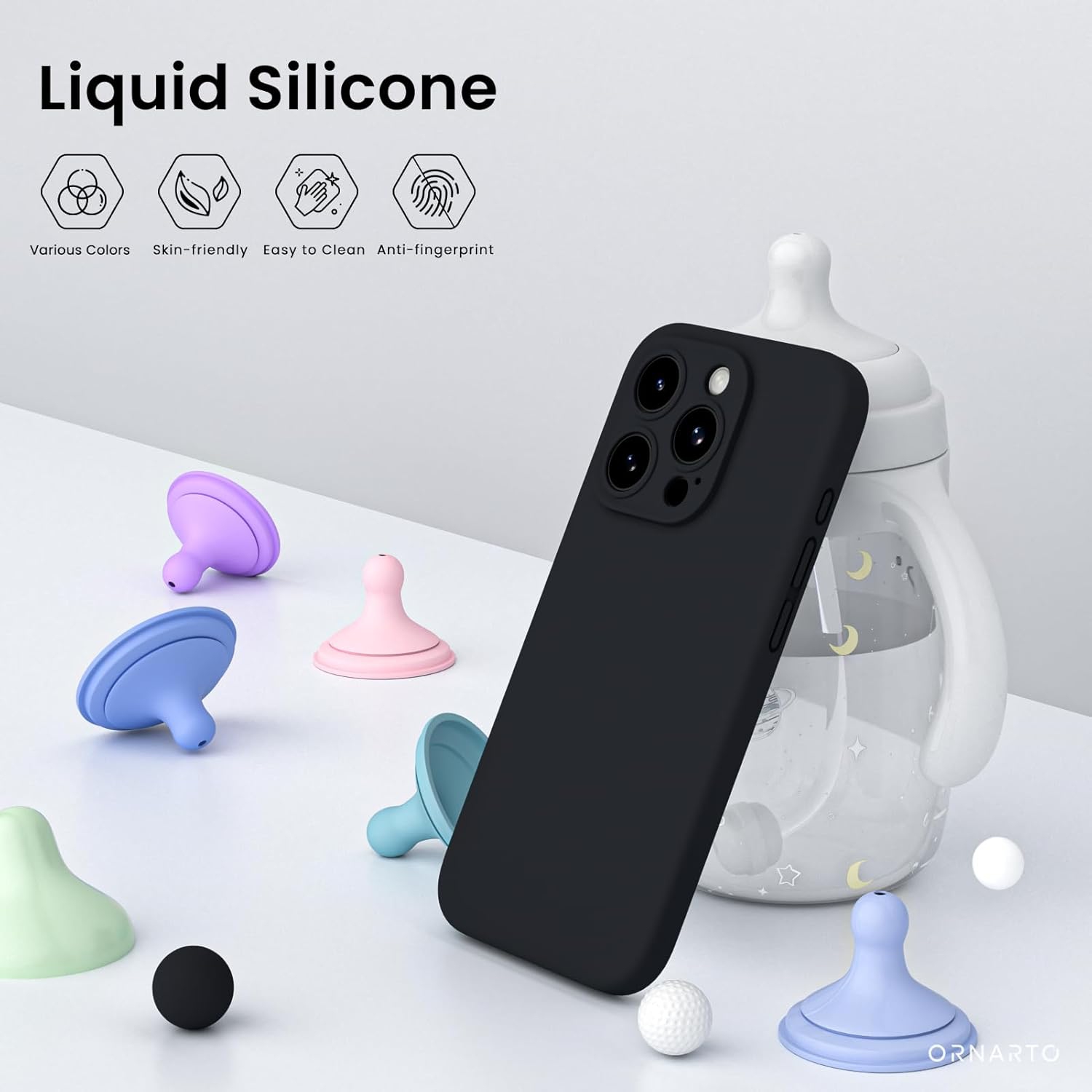 ORNARTO est compatible avec l'étui iPhone 15 Pro, avec 2 protecteurs d'écran en caoutchouc de silicone liquide [Full Body]. Étui protecteur antichoc
