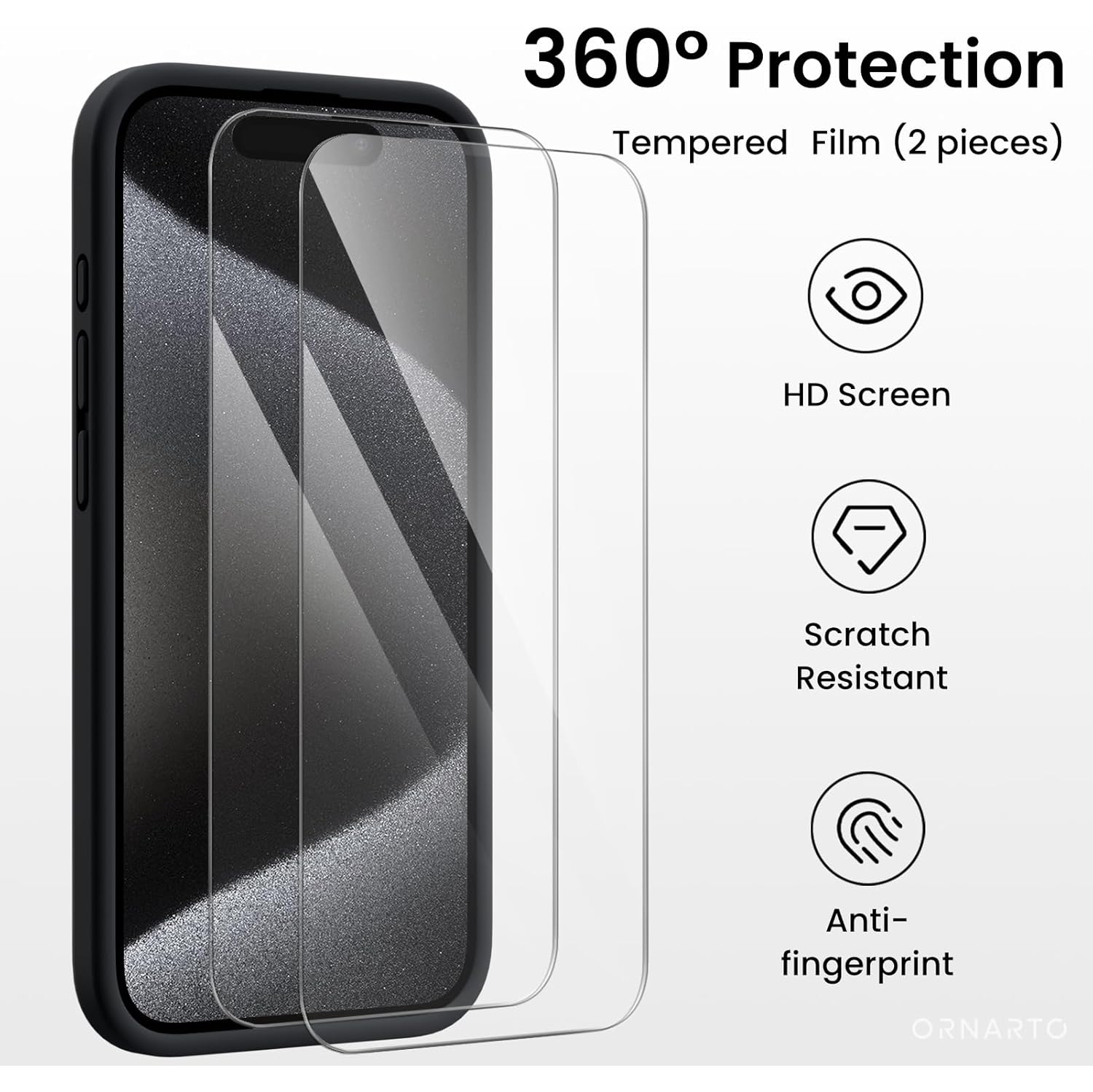 ORNARTO est compatible avec l'étui iPhone 15 Pro, avec 2 protecteurs d'écran en caoutchouc de silicone liquide [Full Body]. Étui protecteur antichoc