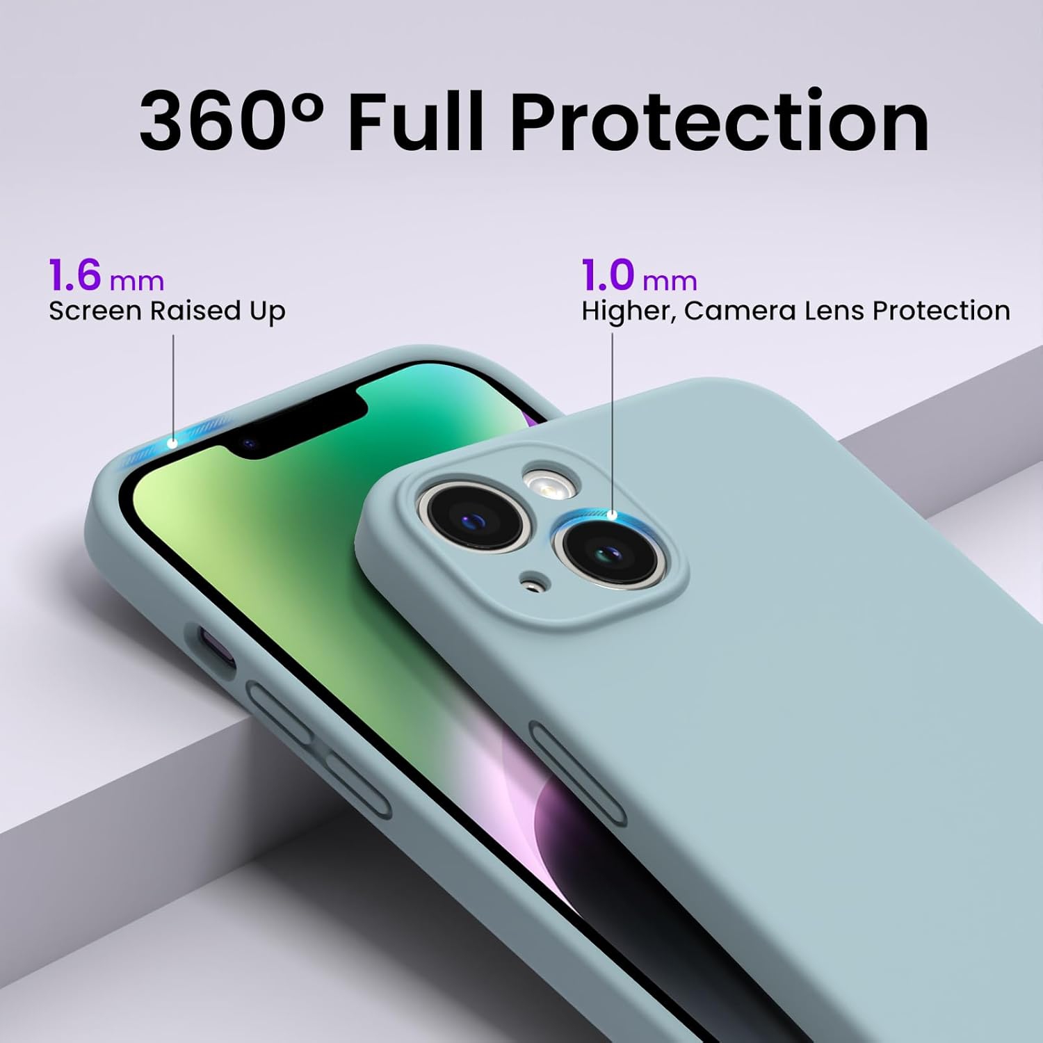 ORNARTO Compatible with iPhone 14 Case, with 2 x Screen Protector Liquid Silicone Gel Rubber Cover [Full Body] Shockproof Protective Phone