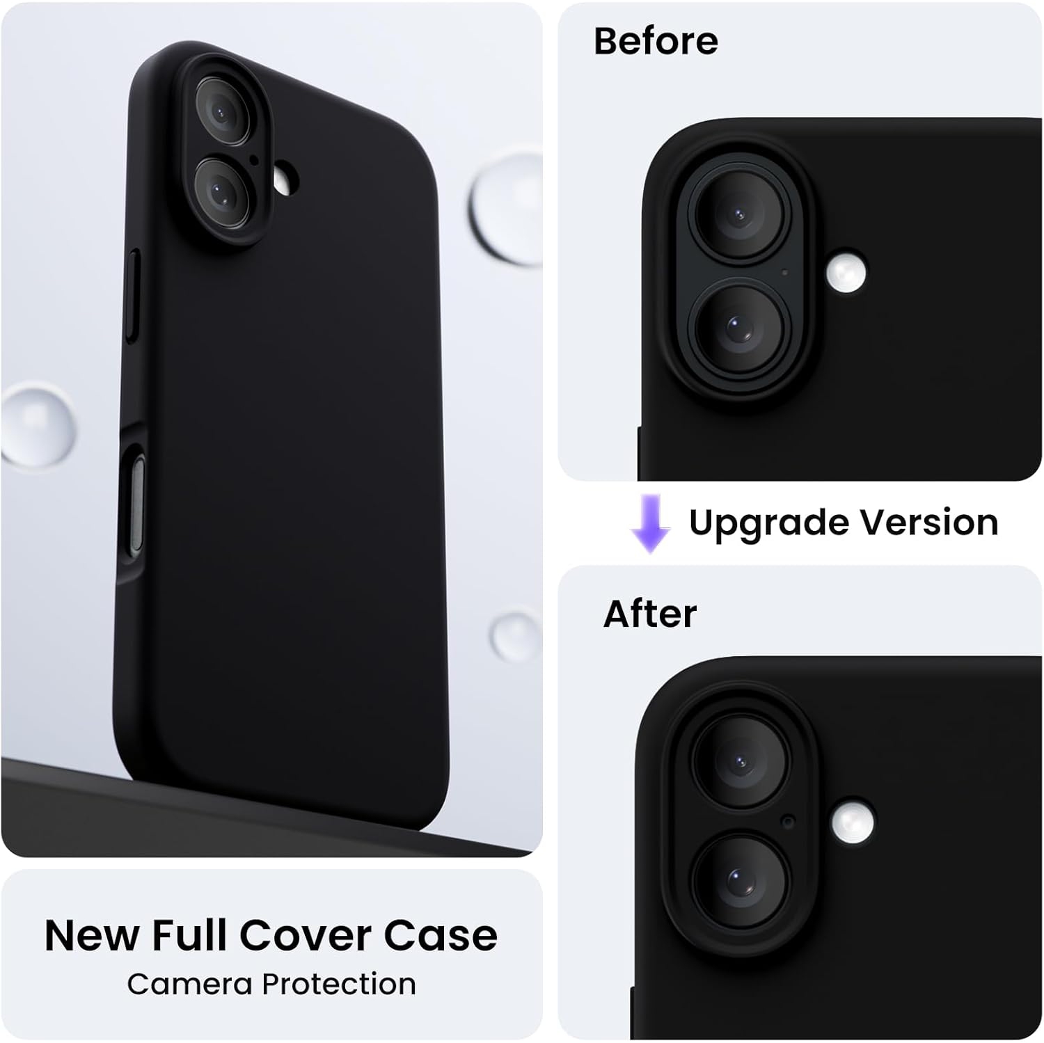 ORNARTO Compatible with iPhone 16 Case with 2 x Screen Protector,Shockproof Liquid Silicone Gel Rubber Cover,Drop Protection Phone Case for iPhone 16