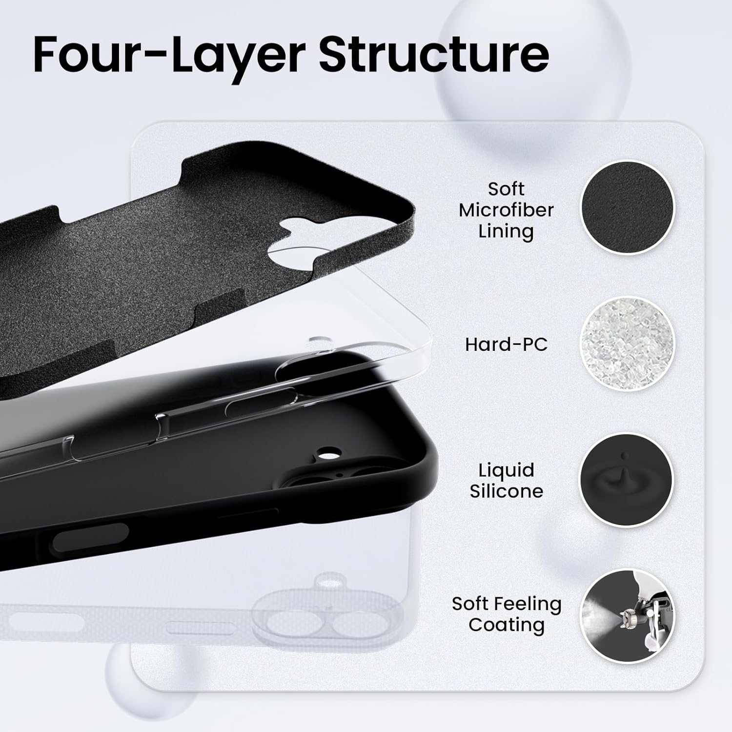 ORNARTO Compatible with iPhone 16 Case with 2 x Screen Protector,Shockproof Liquid Silicone Gel Rubber Cover,Drop Protection Phone Case for iPhone 16