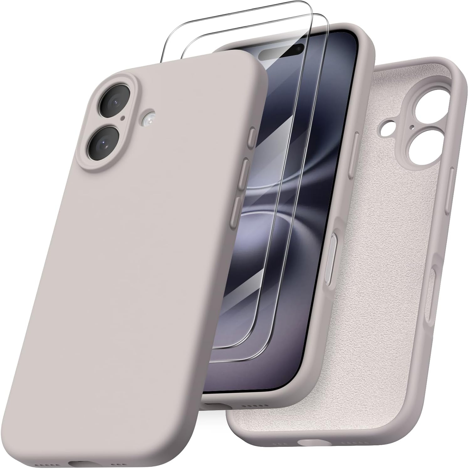 ORNARTO compatible avec l'étui iPhone 16 avec 2 protecteurs d'écran, étui en caoutchouc de silicone liquide antichoc, étui de protection contre les